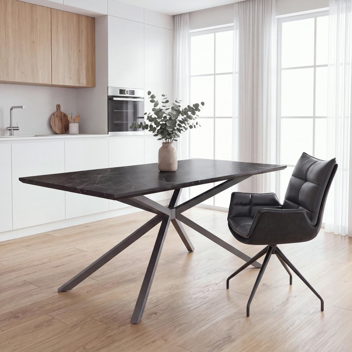 Jedilna Miza James, Temno Siva, 180x90 - temno siva/črna, Trend, kovina/leseni material (180/76/90cm)
