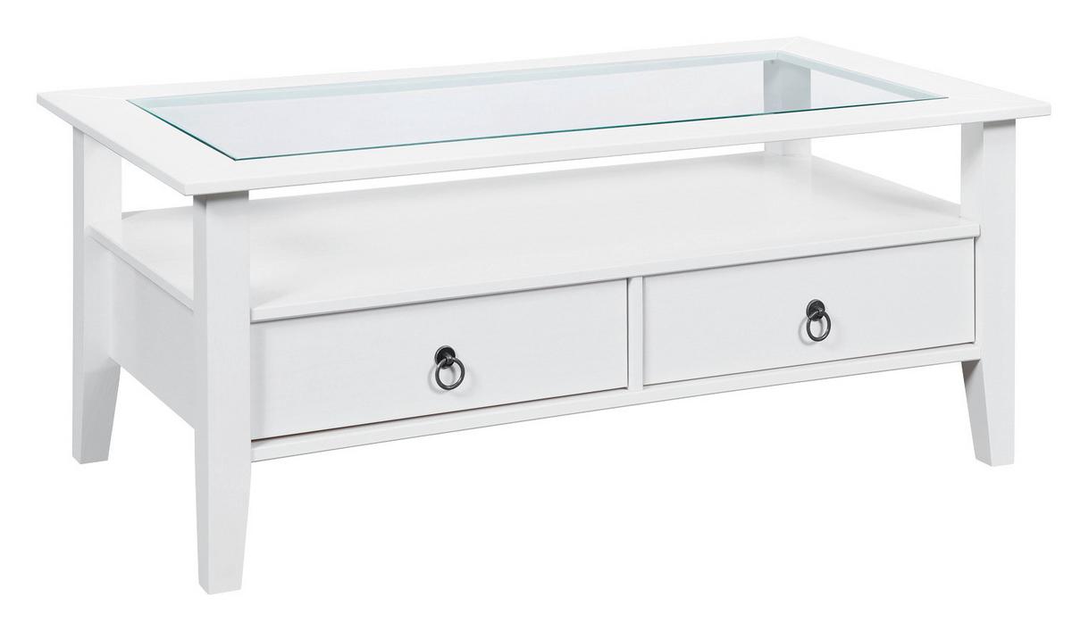 Couchtisch Provence ca. 115x60cm Kiefer Weiß - Schwarz/Weiß, MODERN, Glas/Holz (115/60/45cm) - Livetastic