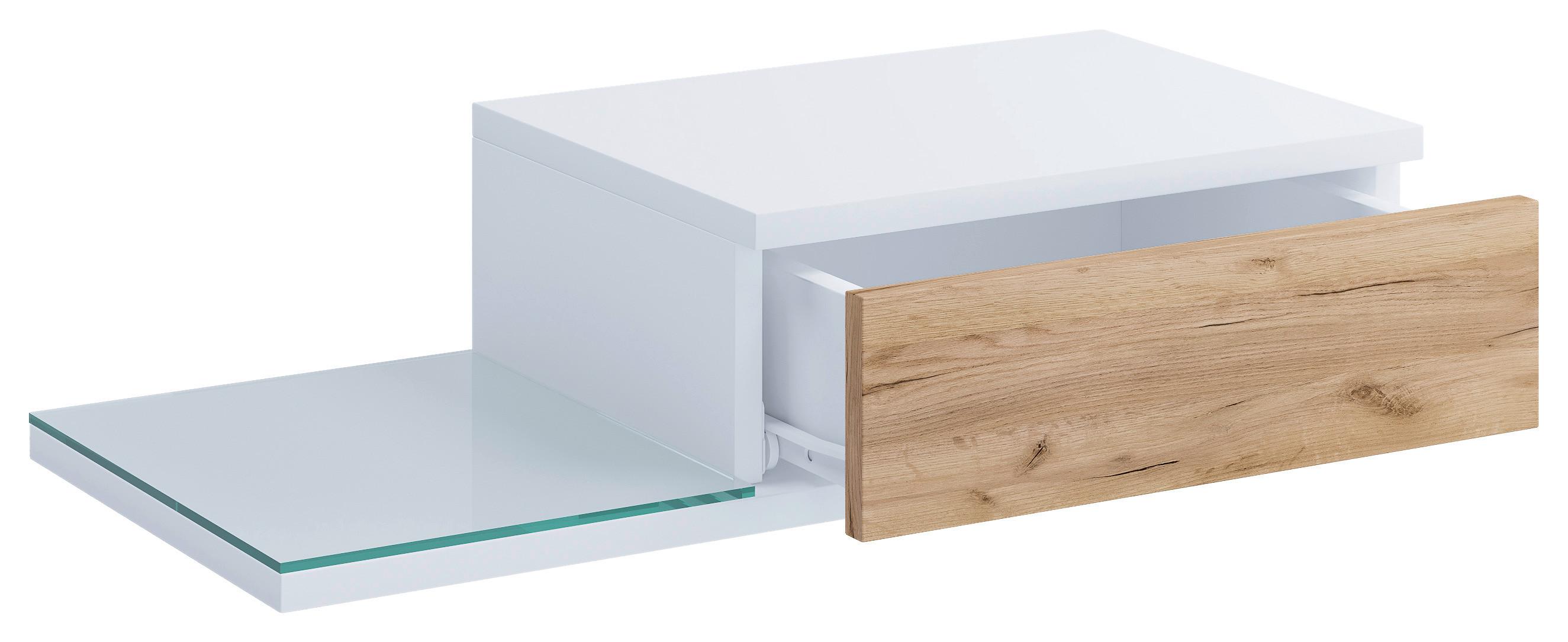 NACHTKÄSTCHEN KONSILA L - Honigeiche/Weiss, Modern, Glas/Holzwerkstoff (65/15/30cm) - MID.YOU