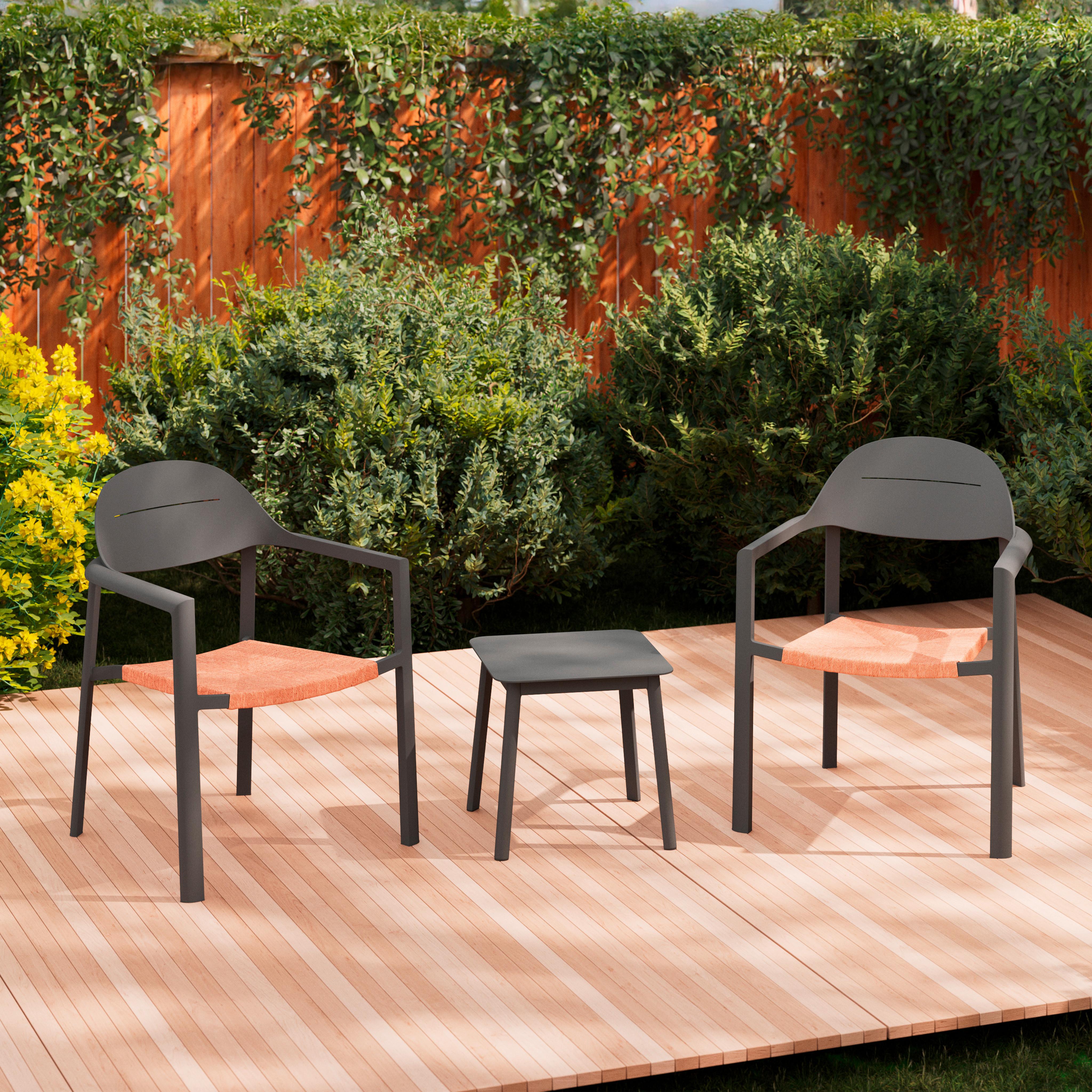 Balkonset Sydney Natur/Dunkelgrau 3-teilig - Dunkelgrau/Naturfarben, MODERN, Kunststoff/Metall (66/68/66cm) - Mömax