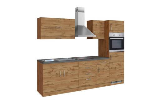 Küchenblock Sorrento mit Geräten ca. 270 cm Eichefarben - Chromfarben/Schieferfarben, MODERN, Holzwerkstoff/Metall (270cm) - Held