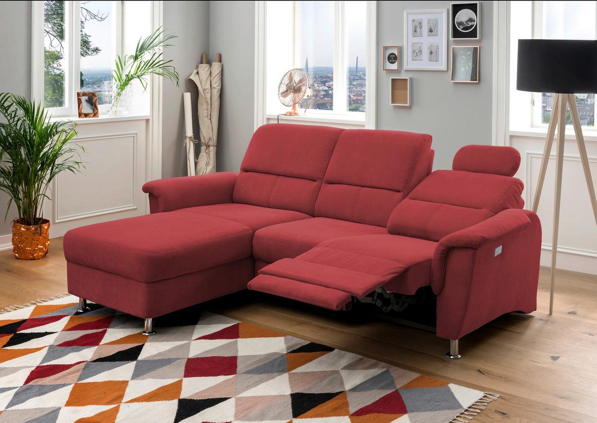Ecksofa Parole Rot USB Anschluss Mikrof. - Chromfarben/Rot, MODERN, Textil/Metall (165/231cm) - Livetastic