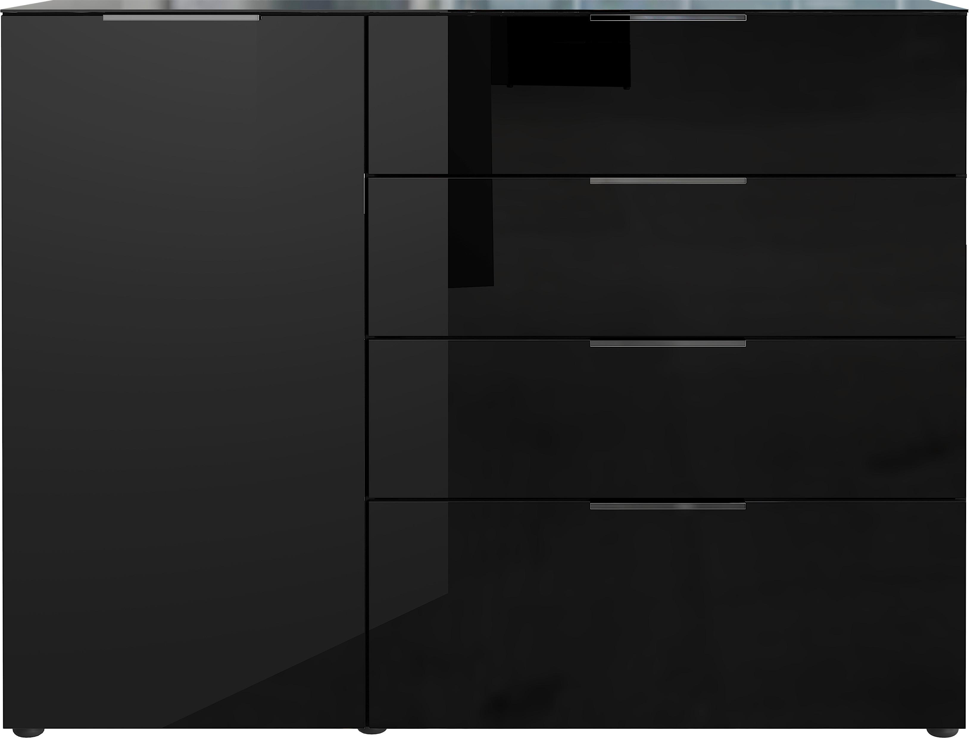 Sideboard Oakland in Schwarz - Silberfarben/Schwarz, Modern, Glas/Holzwerkstoff (134/102/42cm) - Premium Living