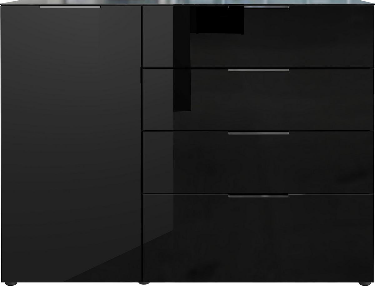 Sideboard Oakland in Schwarz - Silberfarben/Schwarz, Modern, Glas/Holzwerkstoff (134/102/42cm) - Premium Living