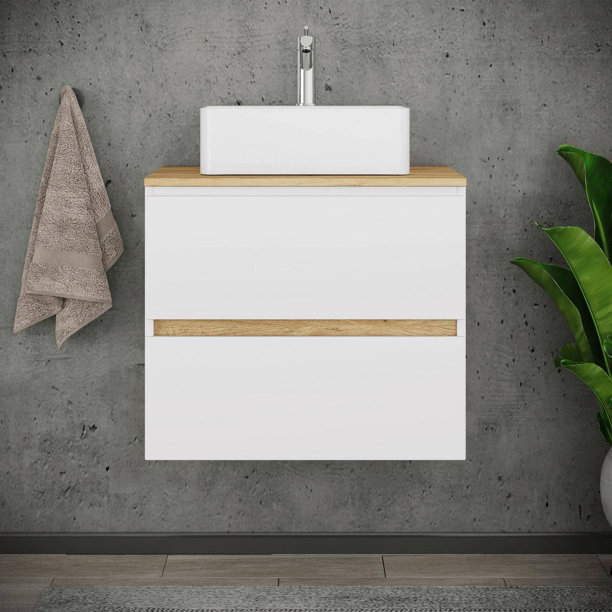 Badezimmer Cosila - Honigeiche/Weiss, Trend, Keramik/Holzwerkstoff (60/67/51cm) - MID.YOU