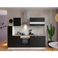 Küchenblock Malia mit Geräten ca. 240 cm Schwarz - Edelstahlfarben/Nussbaumfarben, Basics, Holzwerkstoff/Metall (240cm) - Respekta
