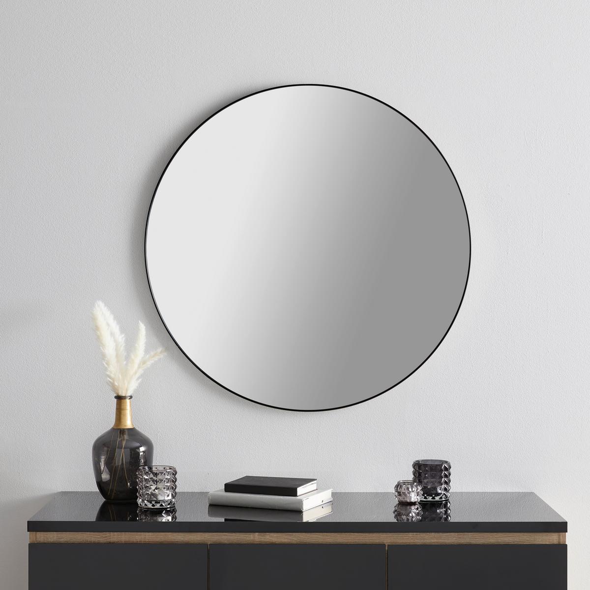 Spiegel Alva Schwarz ⌀ ca. 80cm - Schwarz, MODERN, Glas/Metall (80/80/1,5cm) - Mömax