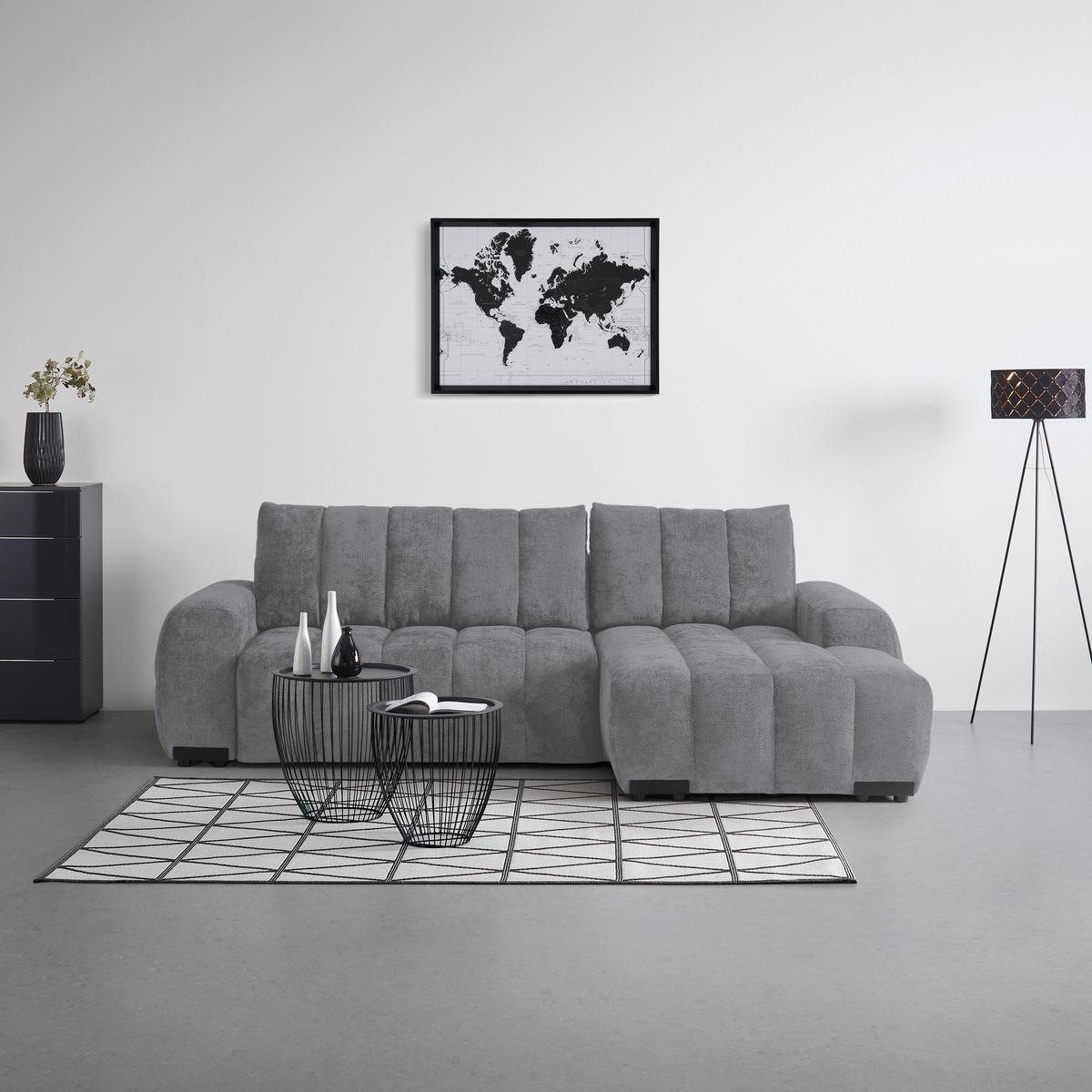 Wohnlandschaft Bolonia Grau - Schwarz Hochglanz/Grau, MODERN, Textil/Metall (273/93/166cm) - Mömax