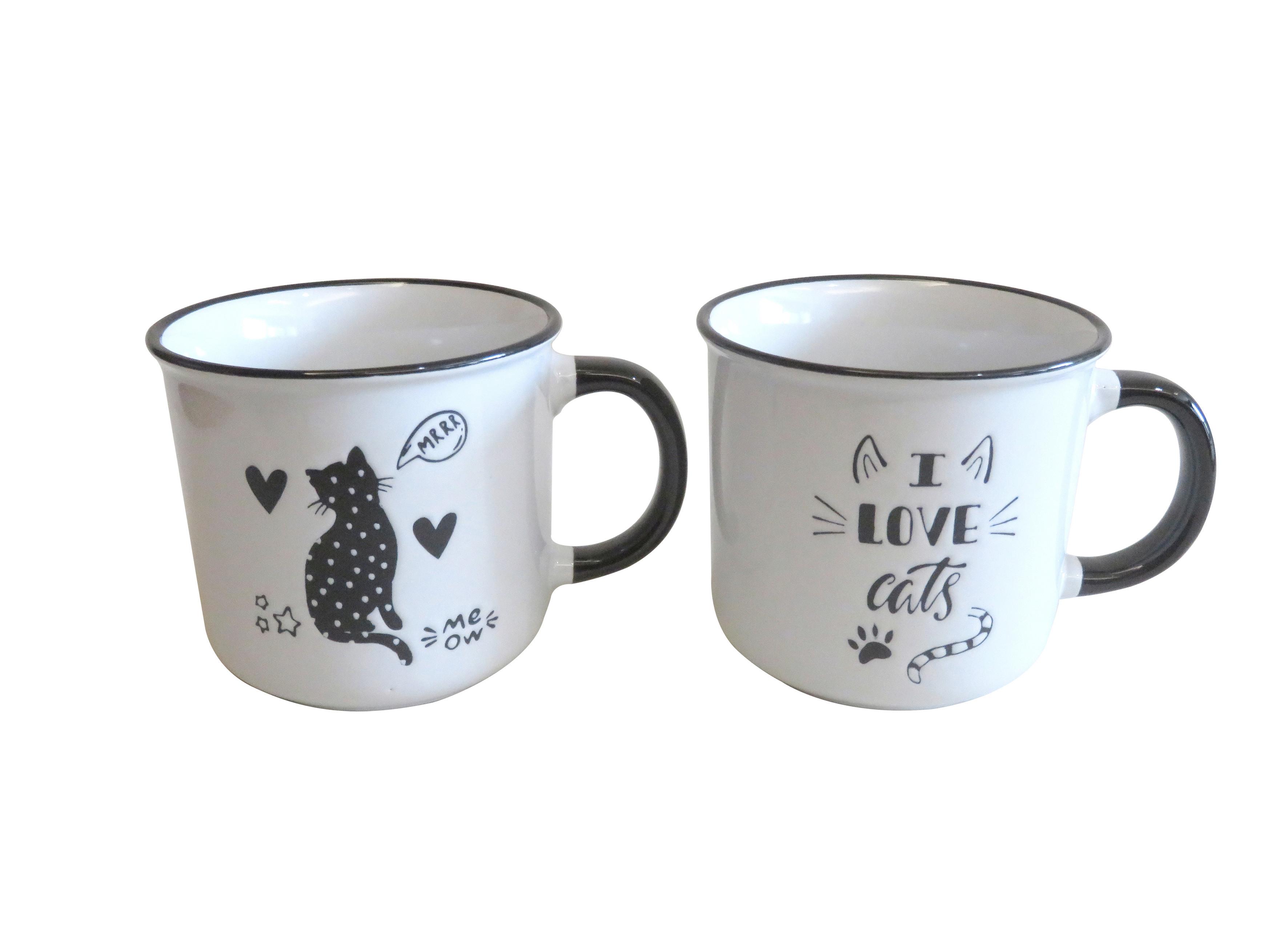 SET MED KOPPAR CATS - vit/svart, Klassisk, keramik (9,8/9,2cm) - Mömax