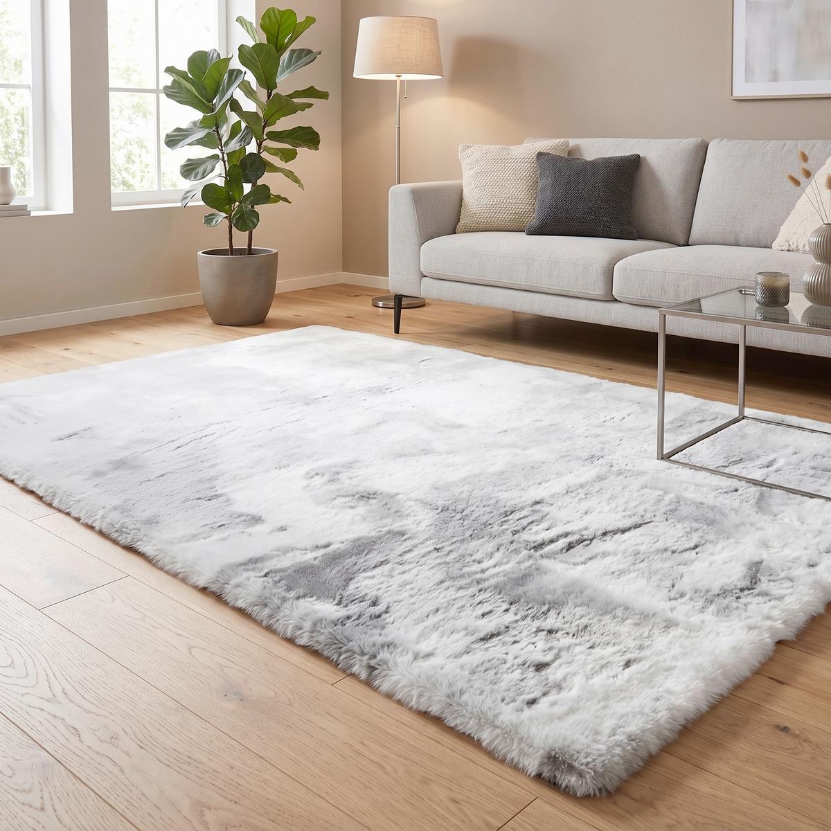 Kunstfell In Silber/weiß Ca. 160x220cm - Weiss/Silberfarben, Romantik / Landhaus, Textil/Fell (160/220cm) - Mömax