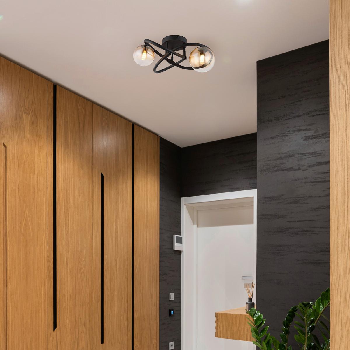 Led Plafonjera 56141-2d - prozirna/crna, Dizajnerski, staklo/metal (41/20cm) - Globo
