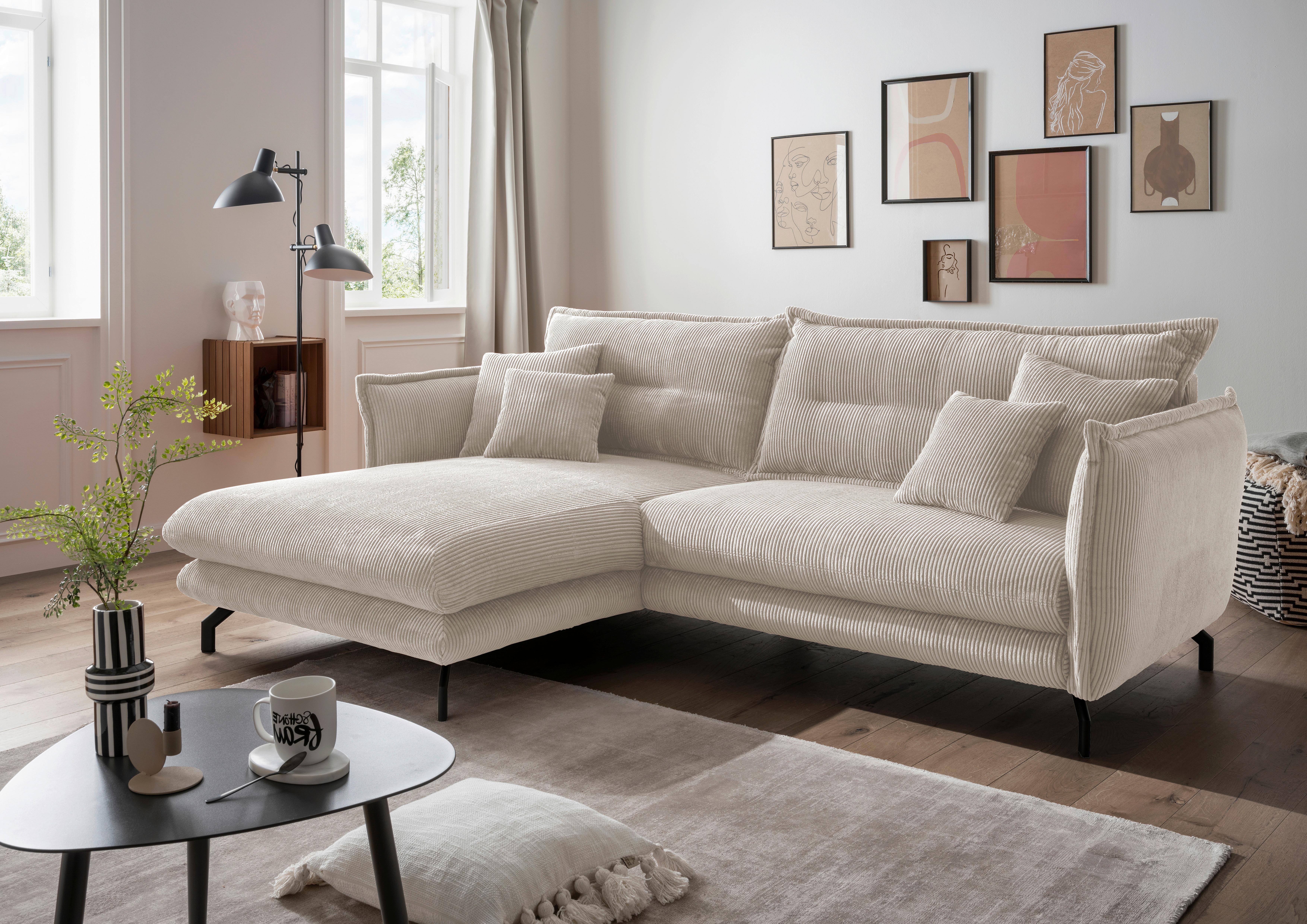 Wohnlandschaft Lava Beige Cord - Beige/Schwarz, MODERN, Textil/Metall (180/255cm) - Livetastic
