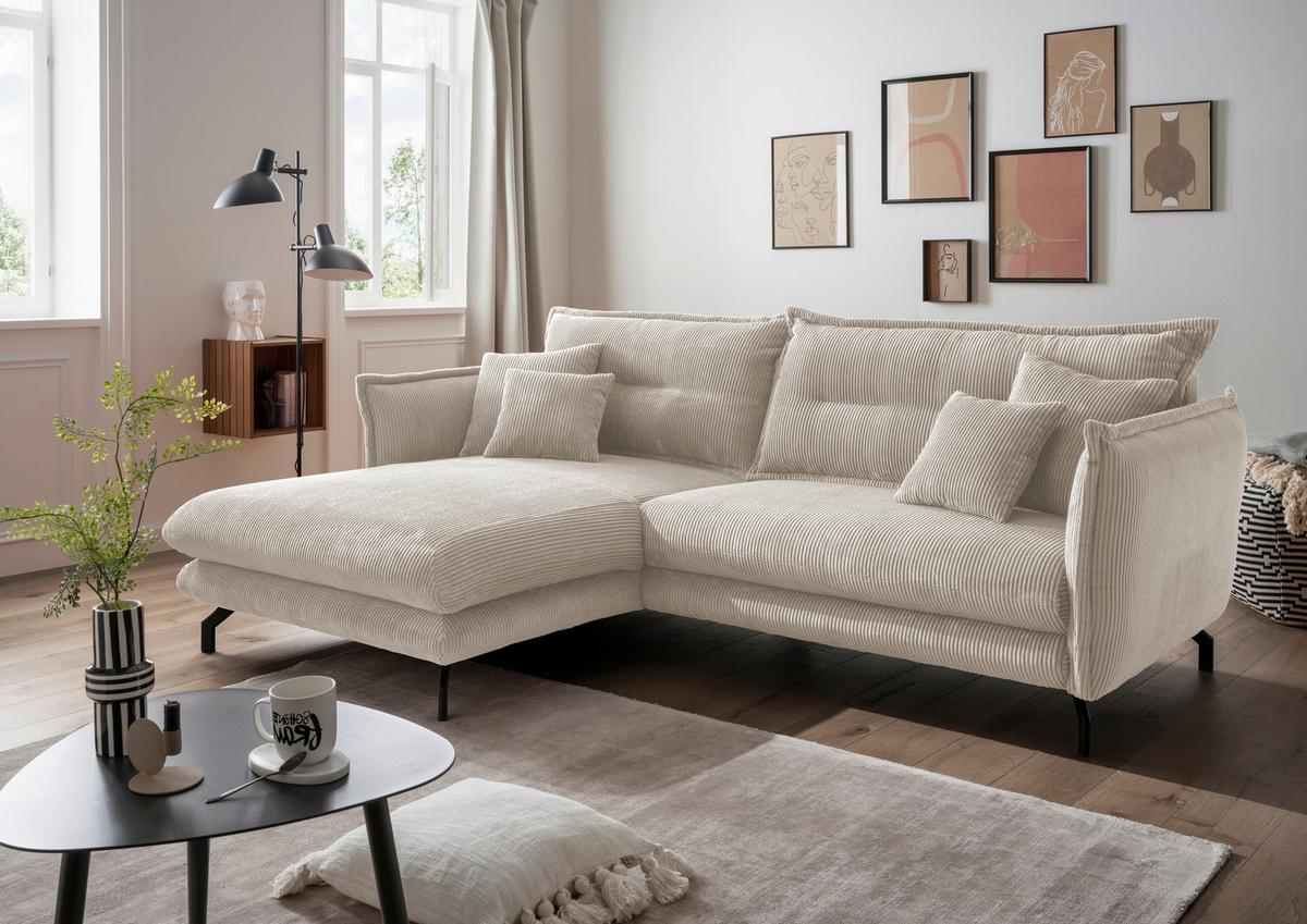 Wohnlandschaft Lava Beige Cord - Beige/Schwarz, MODERN, Textil/Metall (180/255cm) - Livetastic