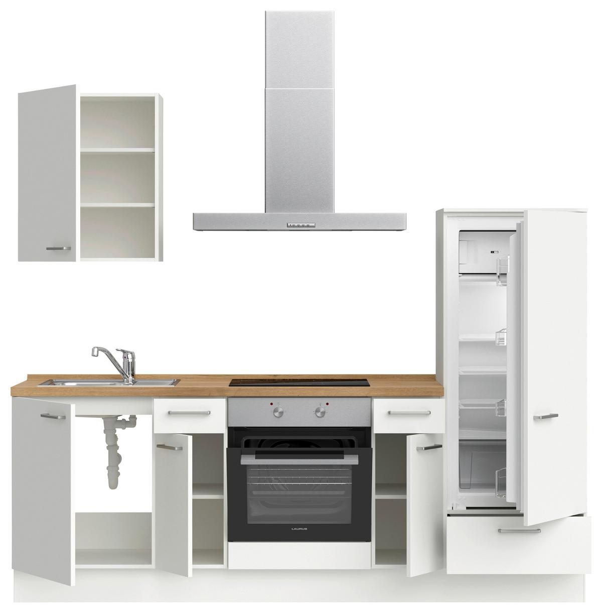 Küchenblock Touch Low m. Geräten Weiß - Edelstahlfarben/Eichefarben, MODERN, Holzwerkstoff/Metall (240cm) - Nobilia