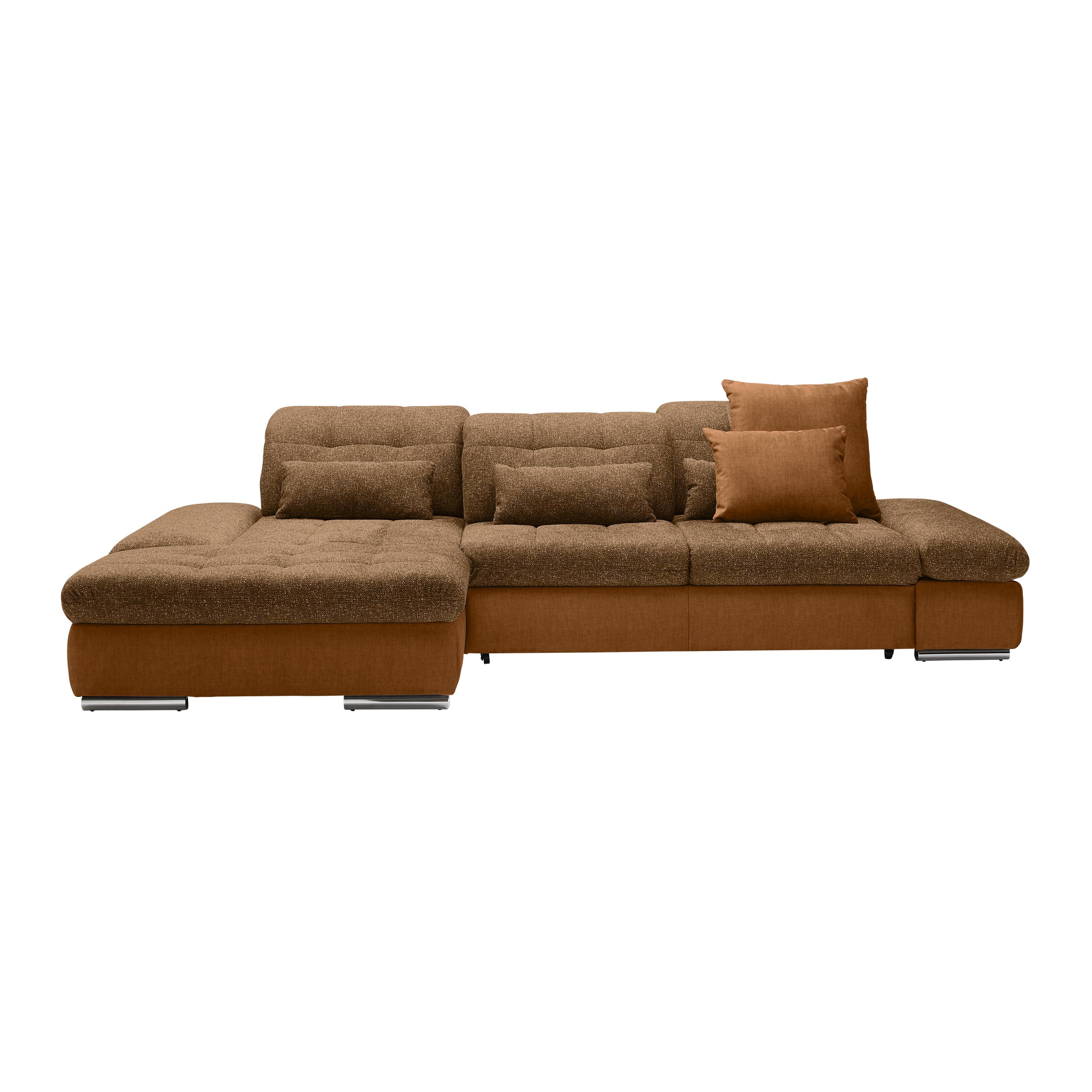 Wohnlandschaft Sanfino Cognac/Senfgelb - Chromfarben/Cognac, KONVENTIONELL, Holz/Textil (199/79-96/305cm) - Premium Living