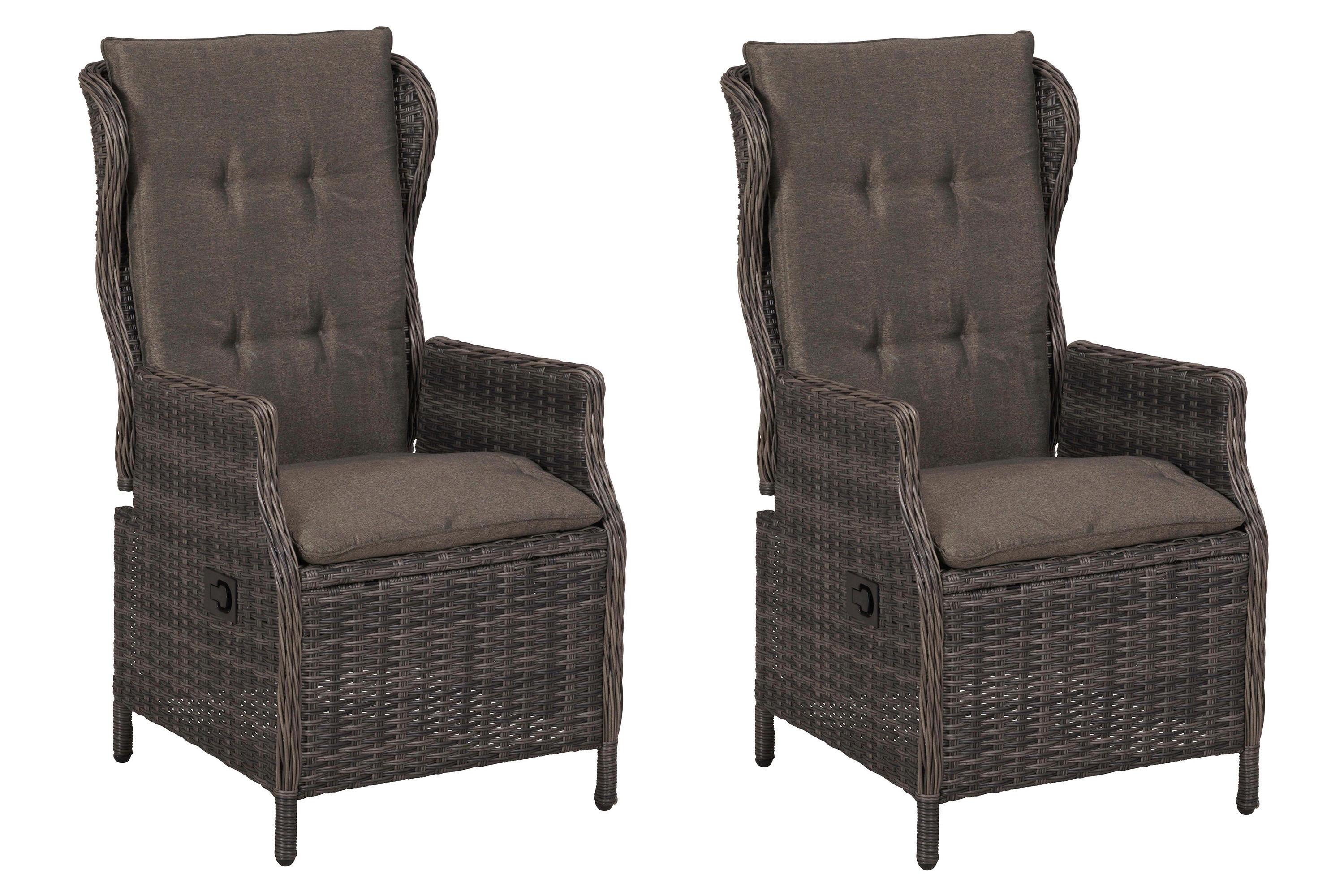 Gartensessel-Set Saviano 2-tlg. Grau m. Relaxfunktion - Grau, KONVENTIONELL, Kunststoff/Textil (58/108/69,5cm) - Gardenson