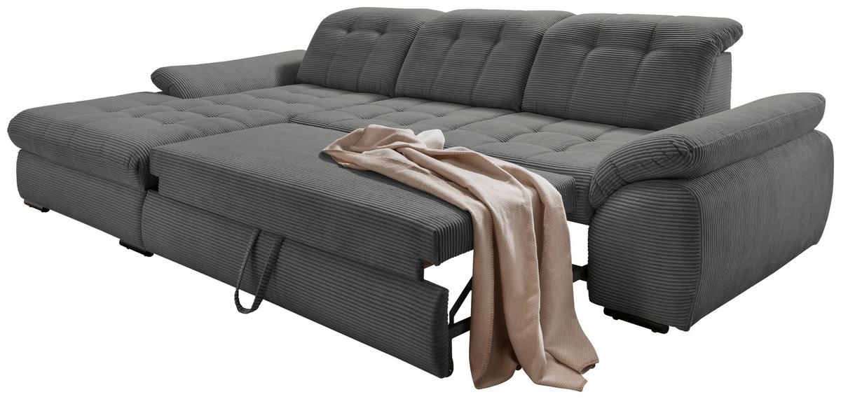 Ecksofa mit Bettkasten Rigatti ca. 184x314 cm Grau - Schwarz/Grau, MODERN, Textil/Metall (184/314cm) - Livetastic