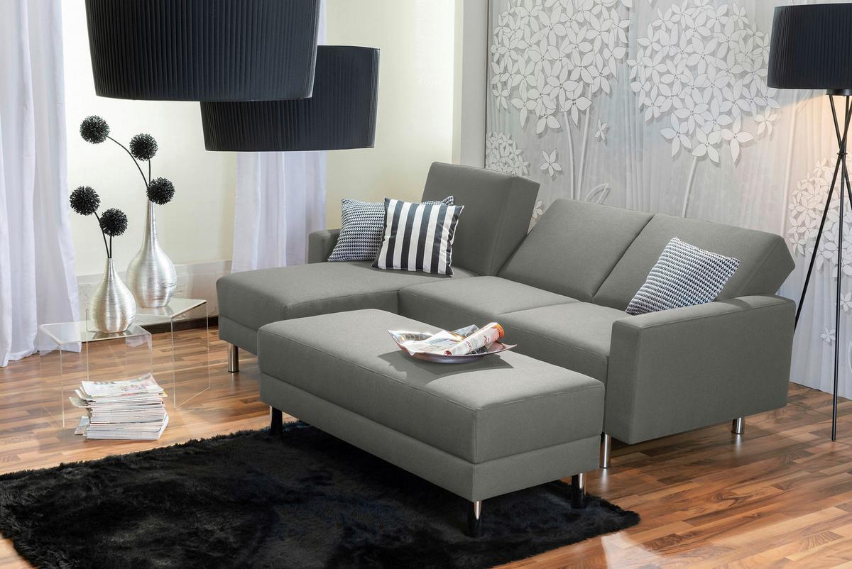 ECKSCHLAFSOFA JUST FASHION - Chromfarben/Hellgrau, KONVENTIONELL, Textil/Metall (152/230cm) - Max Winzer