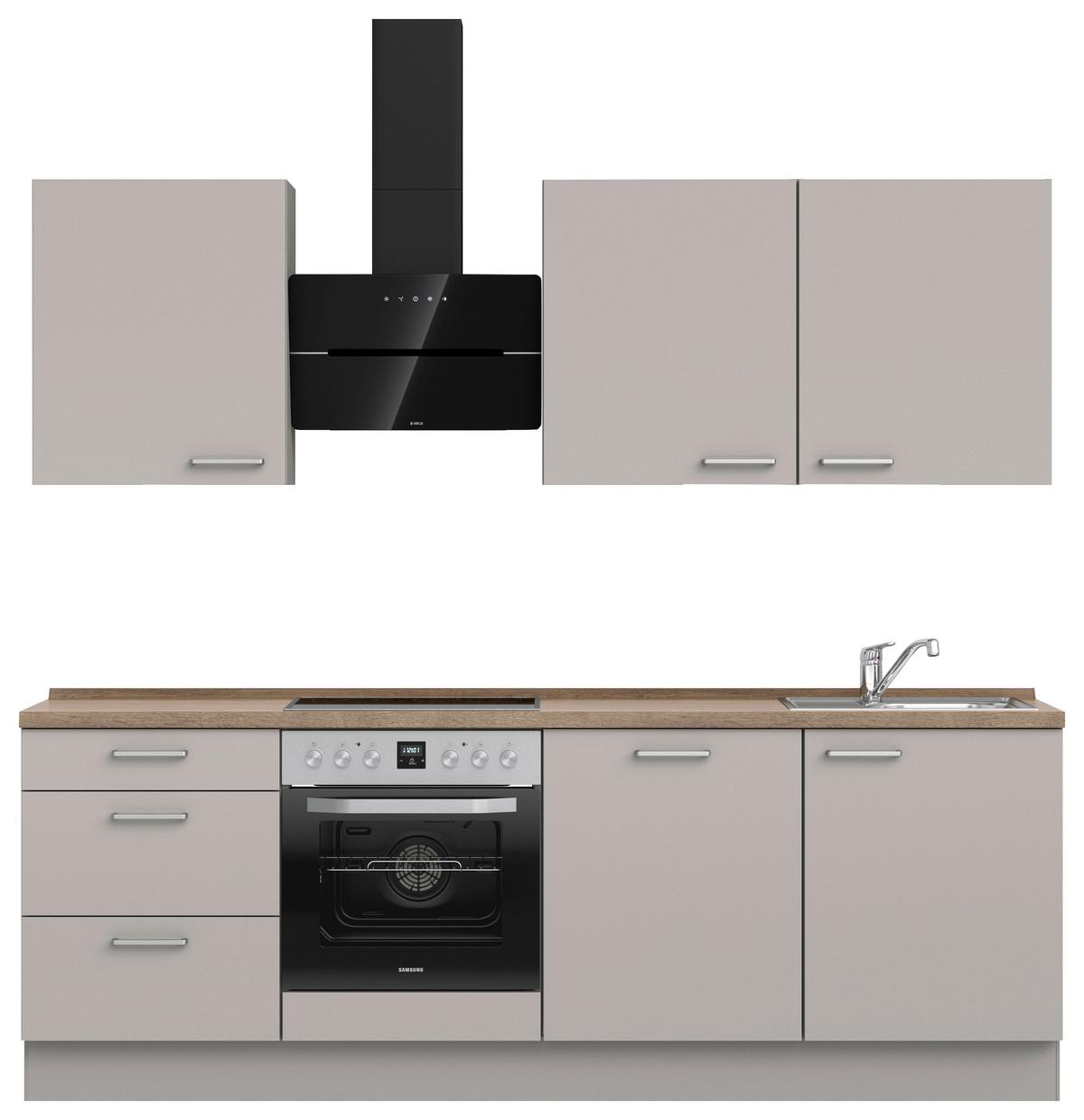 Küchenblock Touch High m. Geräten Grau - Eiche dunkel/Edelstahlfarben, MODERN, Holzwerkstoff/Metall (240cm) - Nobilia