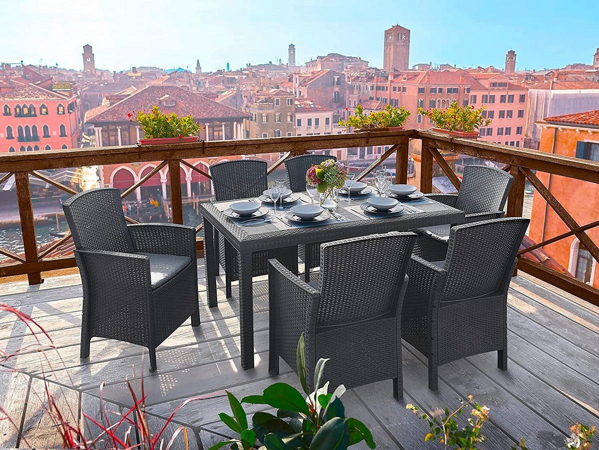 Dining-Loungeset Bica Lido Anthrazit - Anthrazit/Grau, Basics, Kunststoff (100/60/180cm)