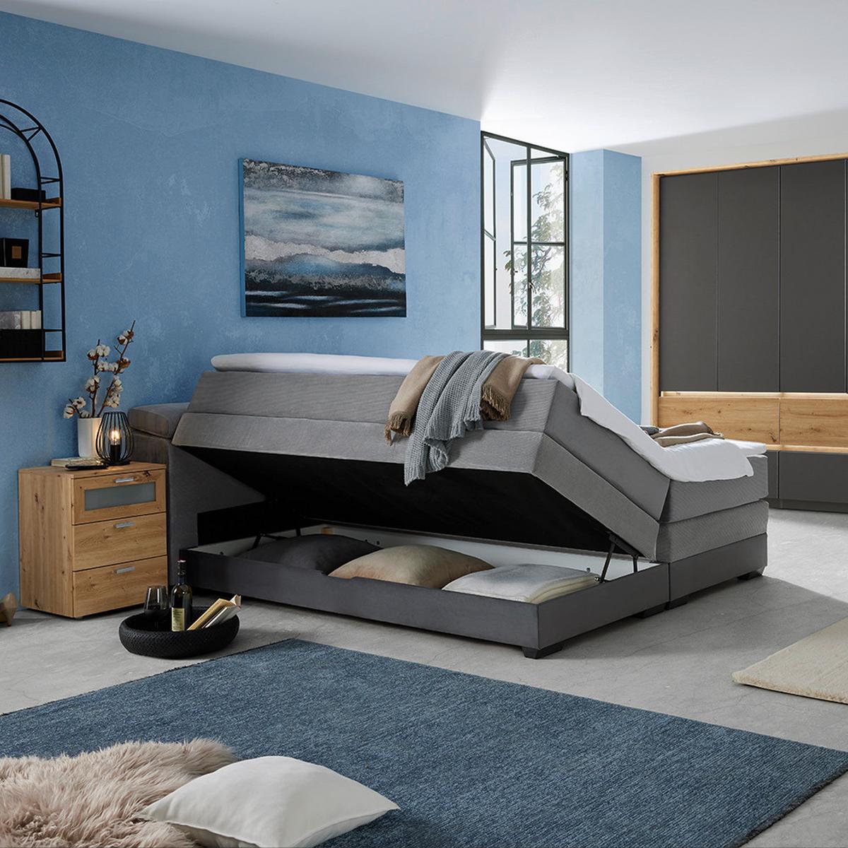Boxspringbett Sevilla Grau ca. 140x200cm - Schwarz/Grau, KONVENTIONELL, Holz/Kunststoff (140/200cm) - Premium Living