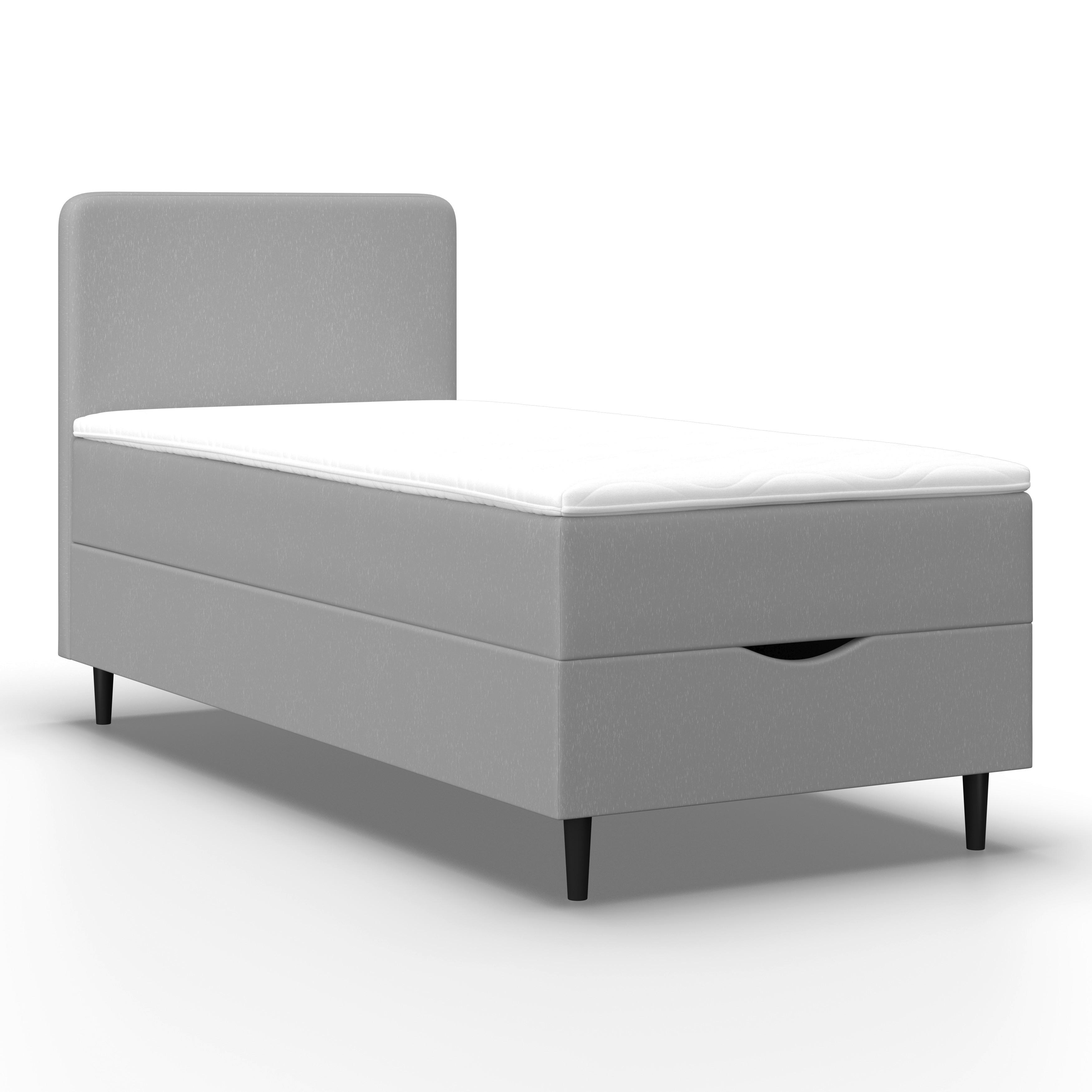 Boxbett Vida ca. 90x200 cm Grau mit Topper - Schwarz/Grau, MODERN, Holz/Kunststoff (90/200cm) - Bessagi Home
