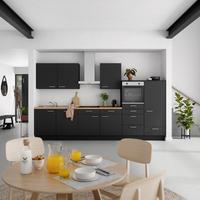 Küchenblock Touch Low m. Geräten Schwarz - Edelstahlfarben/Eichefarben, MODERN, Holzwerkstoff/Metall (360cm) - Nobilia