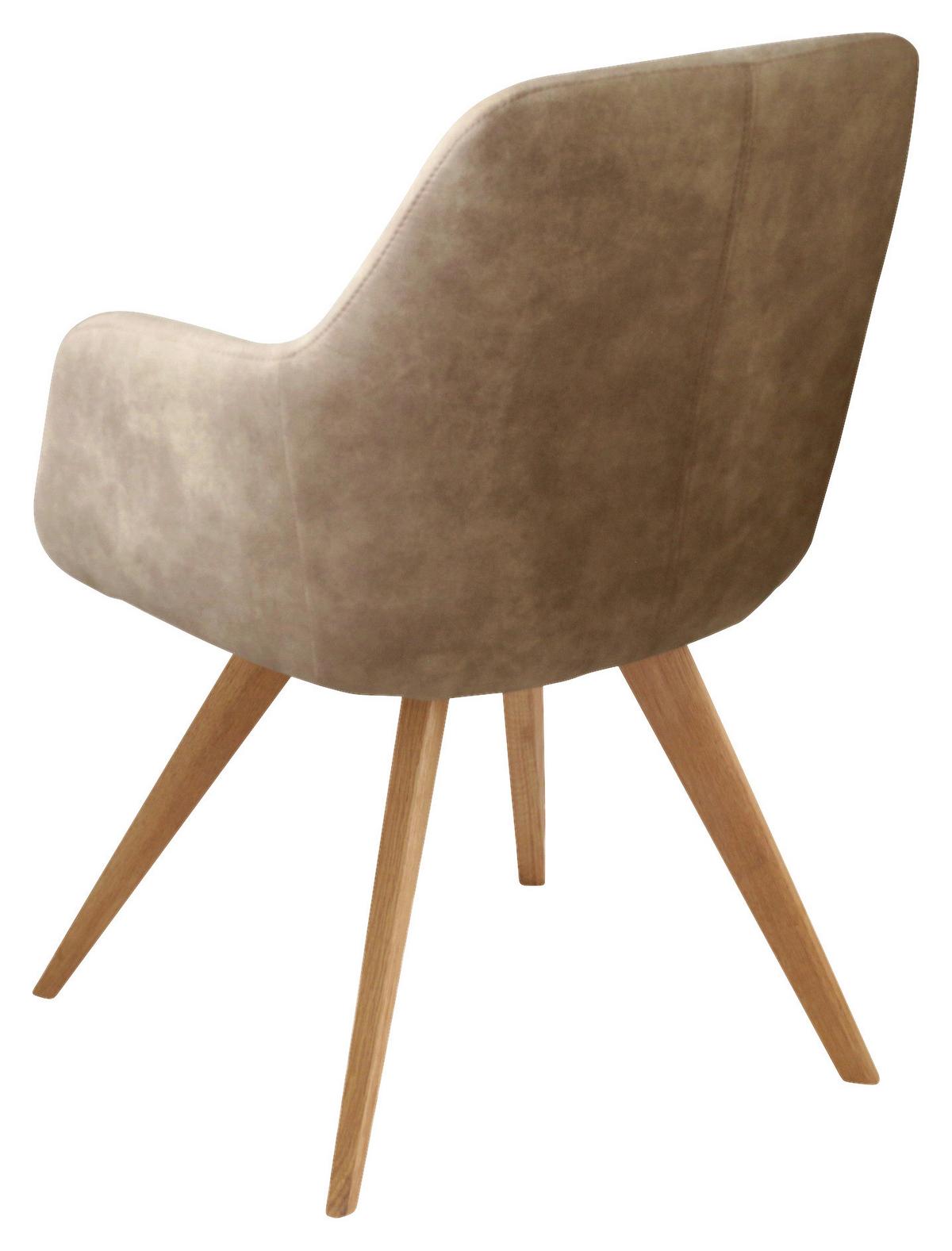 KRZESŁO Z PODŁOKIETNIKAMI VENEDIG - kolor dębowy/beżowy, Design, drewno/tkanina (57/85,5/65cm) - Voleo
