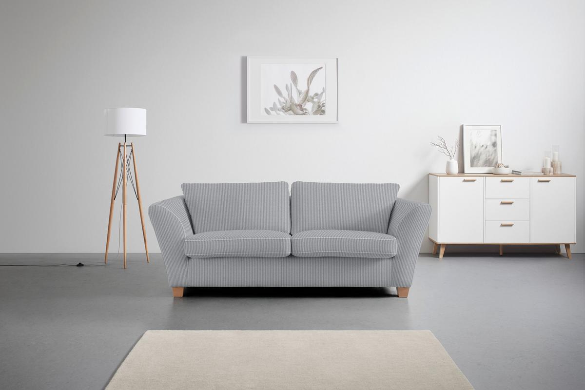 3-Sitzer-Sofa Devado Hellgrau Cord - Hellgrau/Naturfarben, Holz/Textil (216/70-85/95cm) - Mömax