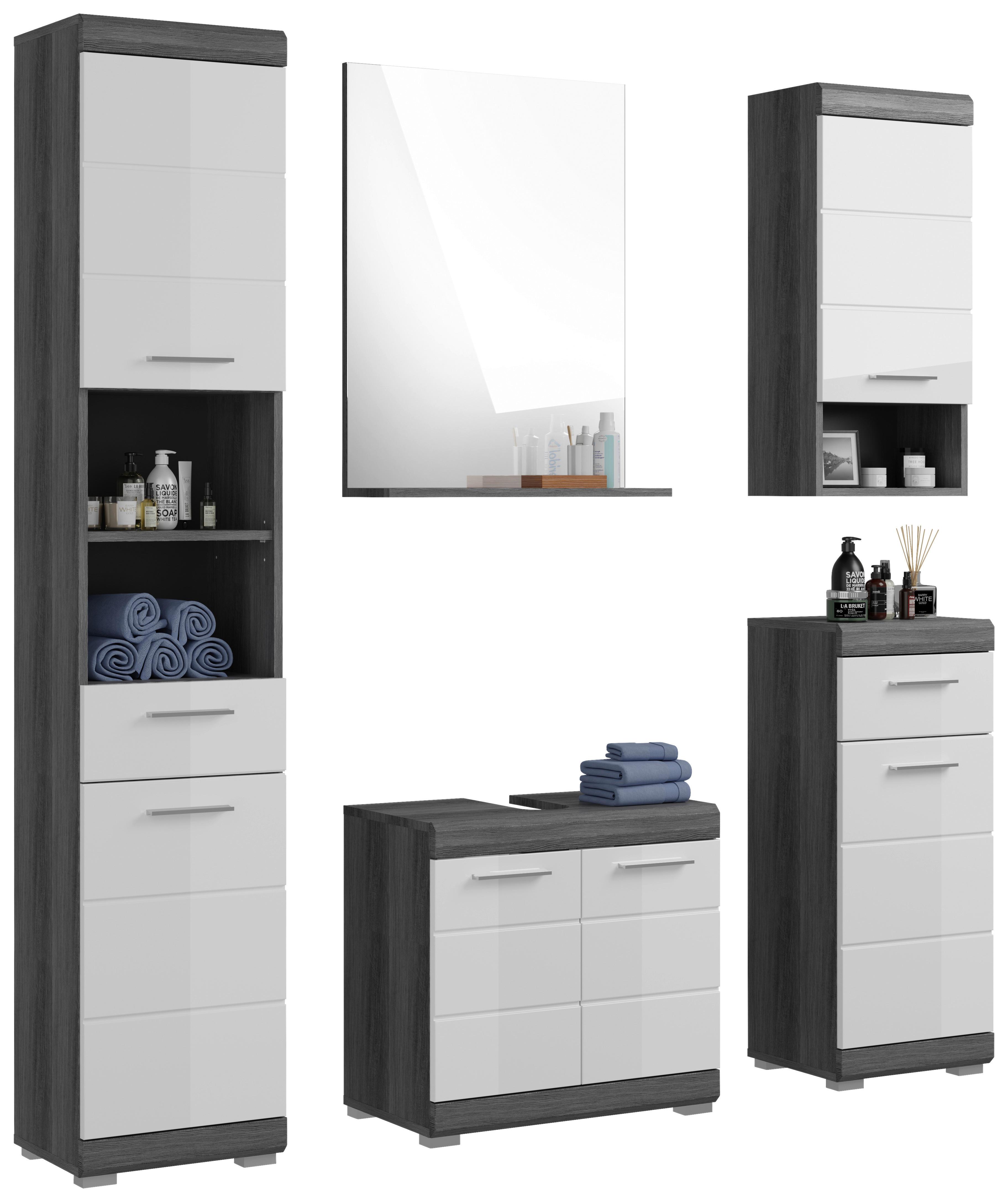 Badezimmer Scout 5-tlg. ca. 134 cm Anthrazit/Weiß - Chromfarben/Weiß Hochglanz, MODERN, Holzwerkstoff/Kunststoff (134cm) - MID.YOU