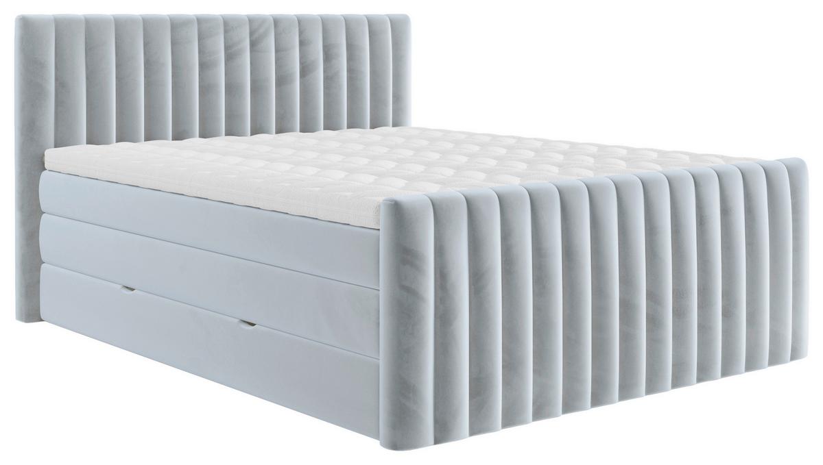 Boxspringbett Simon in Mintgrün ca. 180x200cm - Blaugrau/Schwarz, KONVENTIONELL, Holzwerkstoff/Kunststoff (180/200cm) - Premium Living