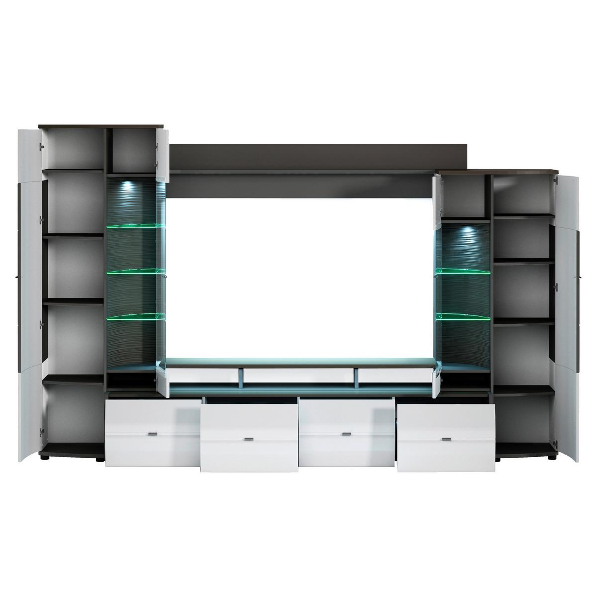 MEBLOŚCIANKA DO SALONU TRENDY - biały wysoki połysk/kolor srebrny, Modern, materiał drewnopochodny/tworzywo sztuczne (300/194/54cm) - Livetastic