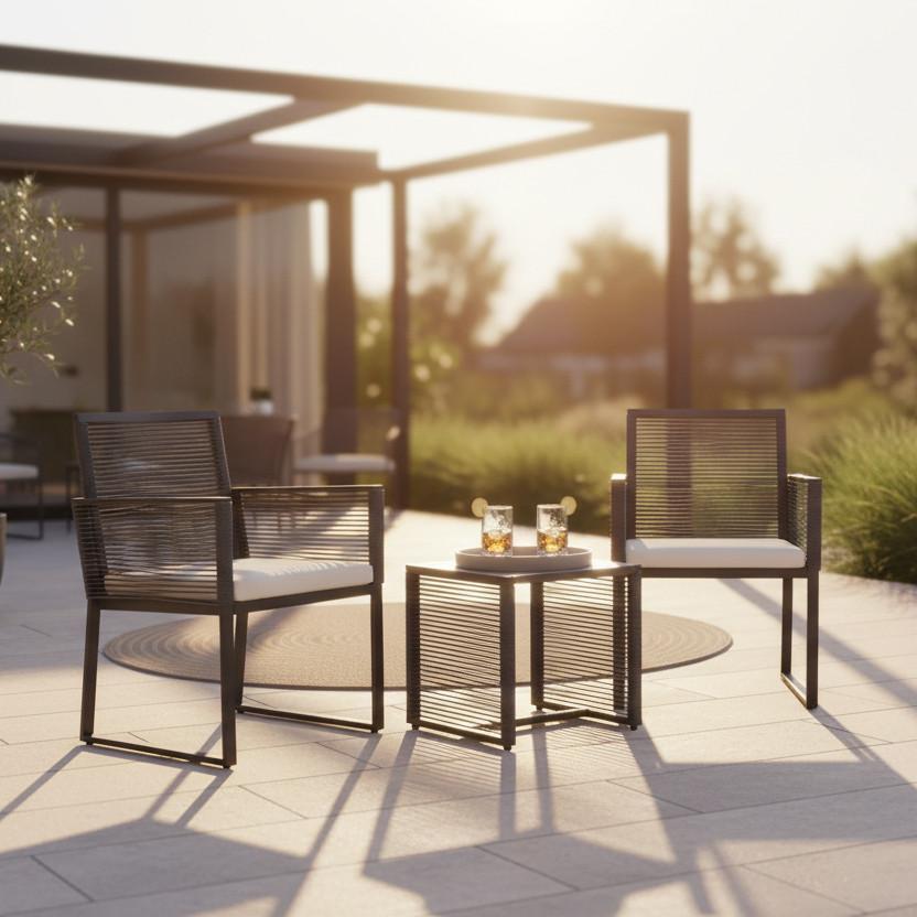 Gartenset Fidola 3-tlg. Schwarz - Schwarz, MODERN, Glas/Kunststoff - Gardenson