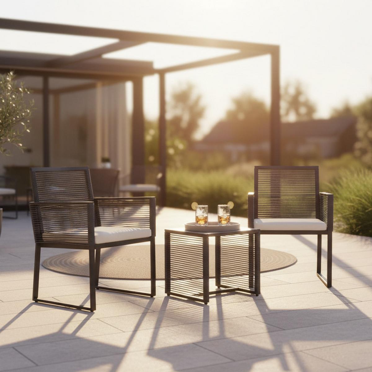 Gartenset Fidola 3-tlg. Schwarz - Schwarz, MODERN, Glas/Kunststoff - Gardenson