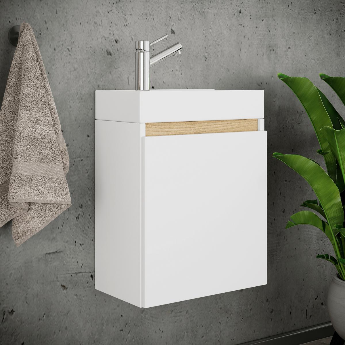 Gästebad Cosila - Honigeiche/Weiss, Trend, Keramik/Holzwerkstoff (41cm) - MID.YOU