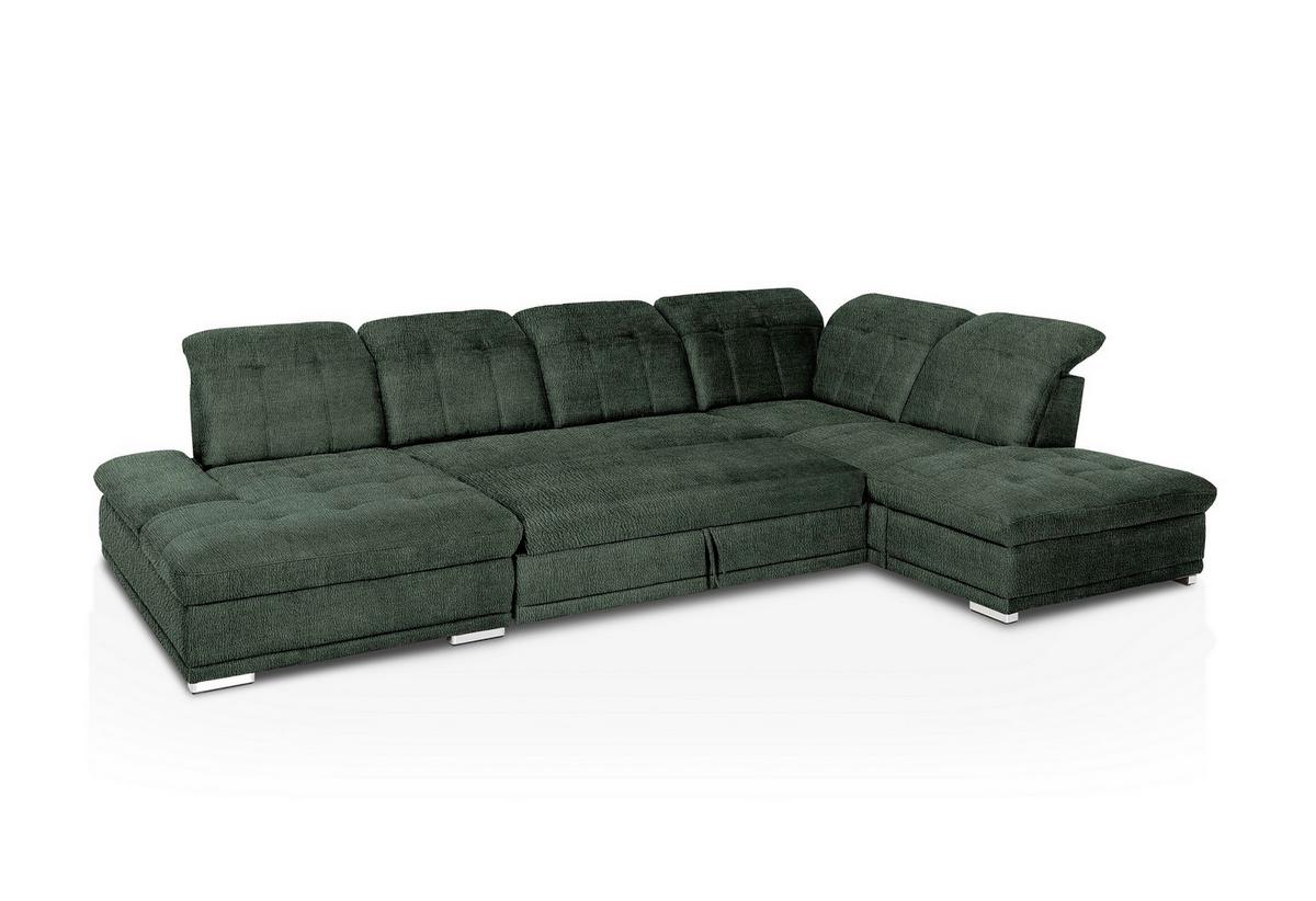 Sarokkanapé Holiday - sötétzöld, Modern, textil (386/86/265cm) - Premium Living