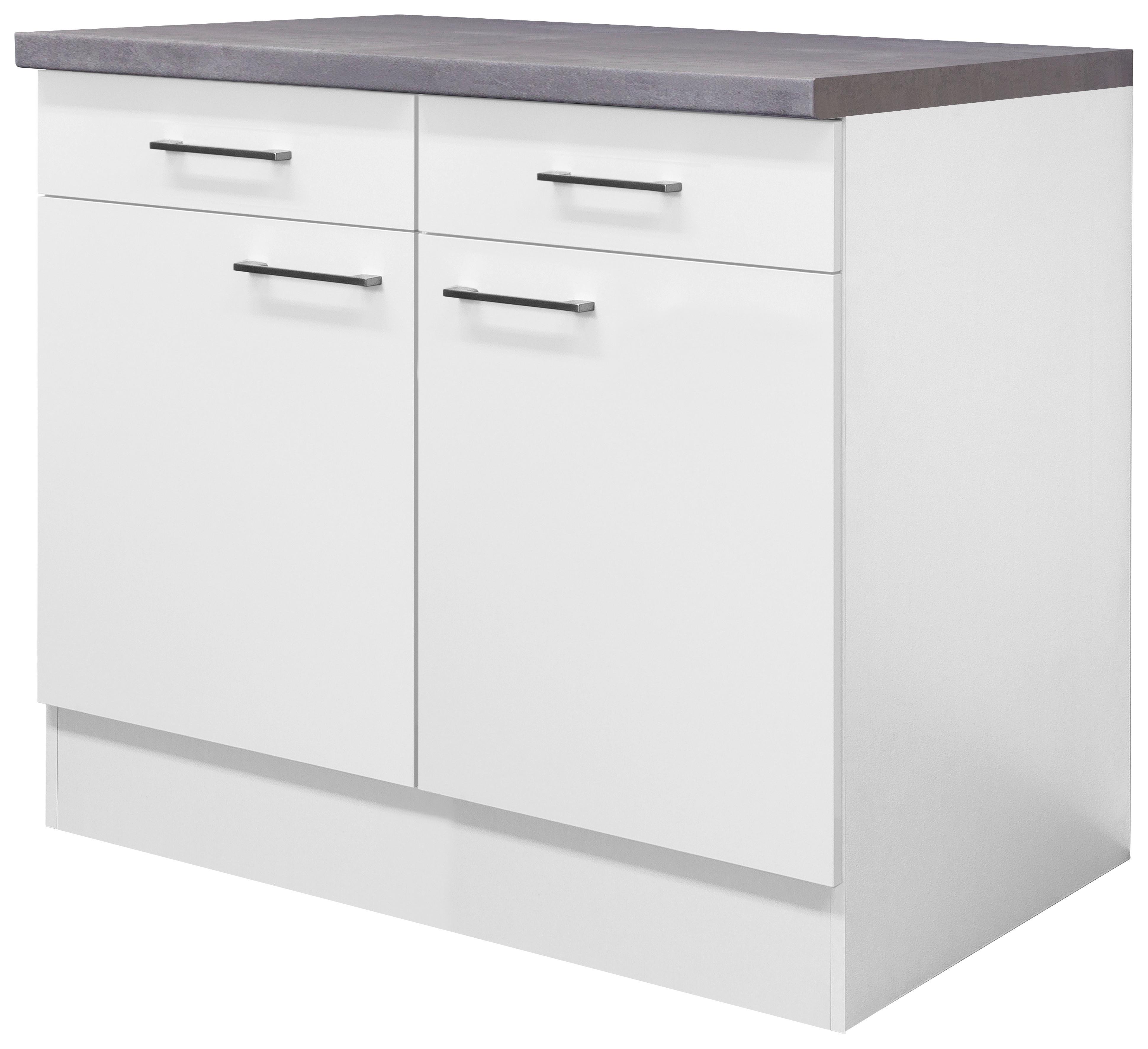 Küchenunterschrank Weiß - Edelstahlfarben/Weiß, MODERN, Holzwerkstoff/Metall (100/86/60cm) - FlexWell