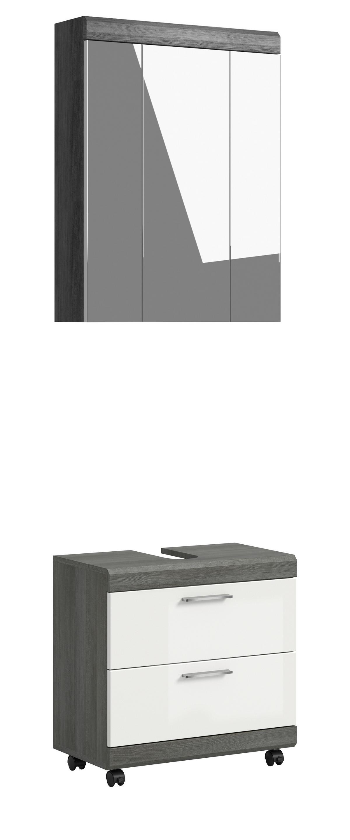 Badezimmer Scout Grau/Weiß Hochglanz 2-teilig - Weiß Hochglanz/Silberfarben, Trend, Glas/Holzwerkstoff (60cm) - MID.YOU