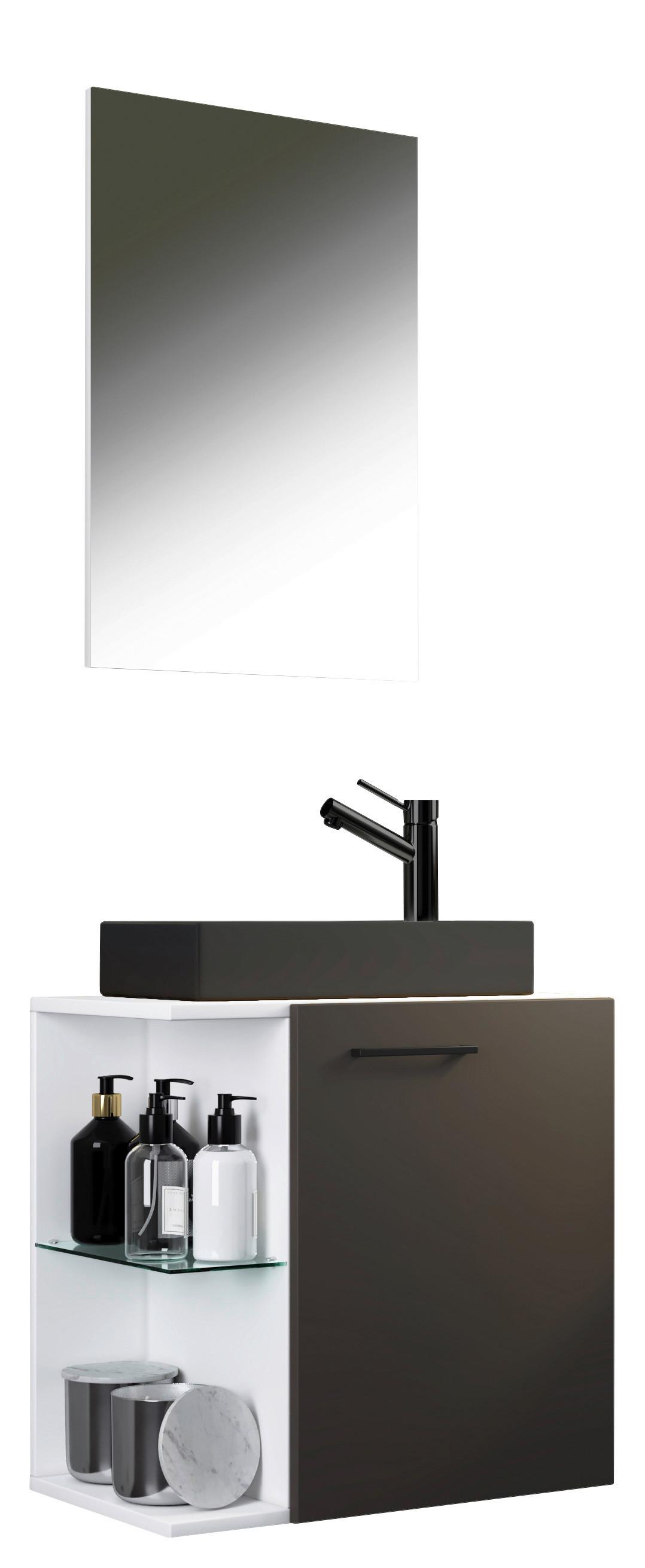 Kopalnica Za Goste Hausa, Antracit, Bela, 3-Delno - črna/bela, Moderno, kovina/steklo (52cm) - MID.YOU