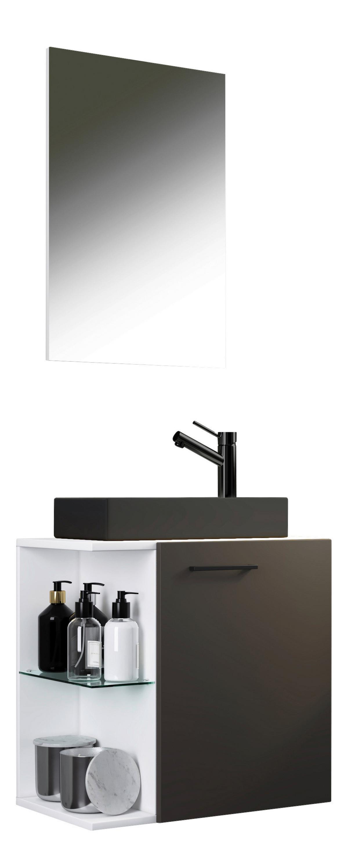 Kopalnica Za Goste Hausa, Antracit, Bela, 3-Delno - črna/bela, Moderno, kovina/steklo (52cm) - MID.YOU