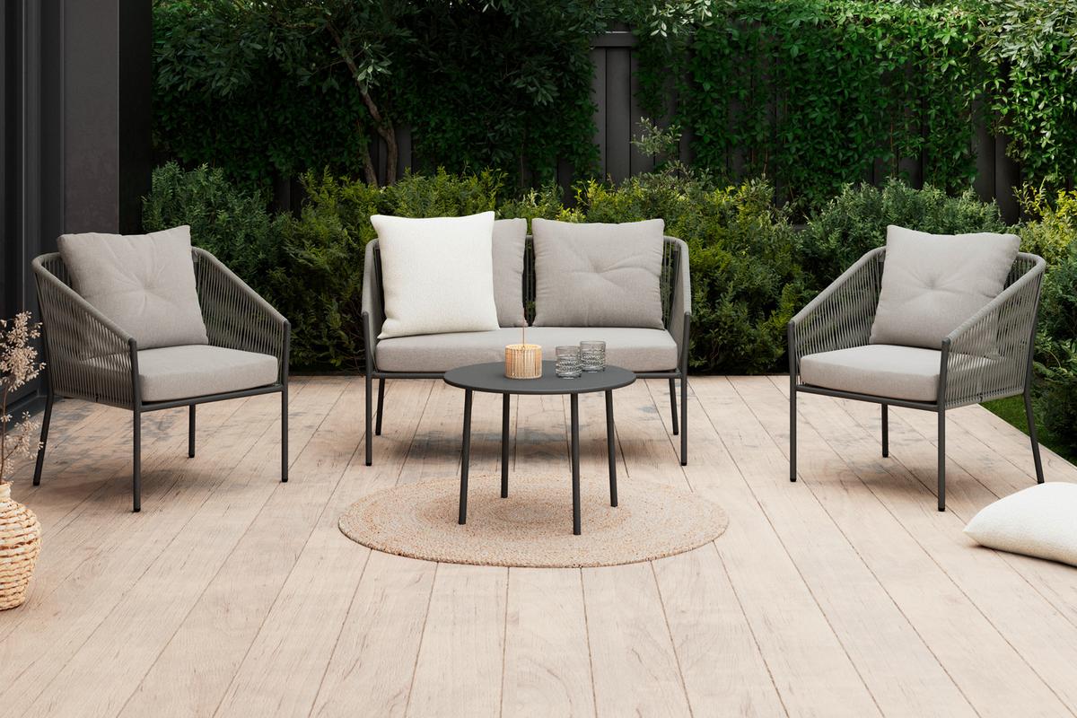 Gartenset Reini Dungelgrau/Beige, 4-teilig - Dunkelgrau/Beige, MODERN, Textil/Metall (120/74/68cm) - Mömax