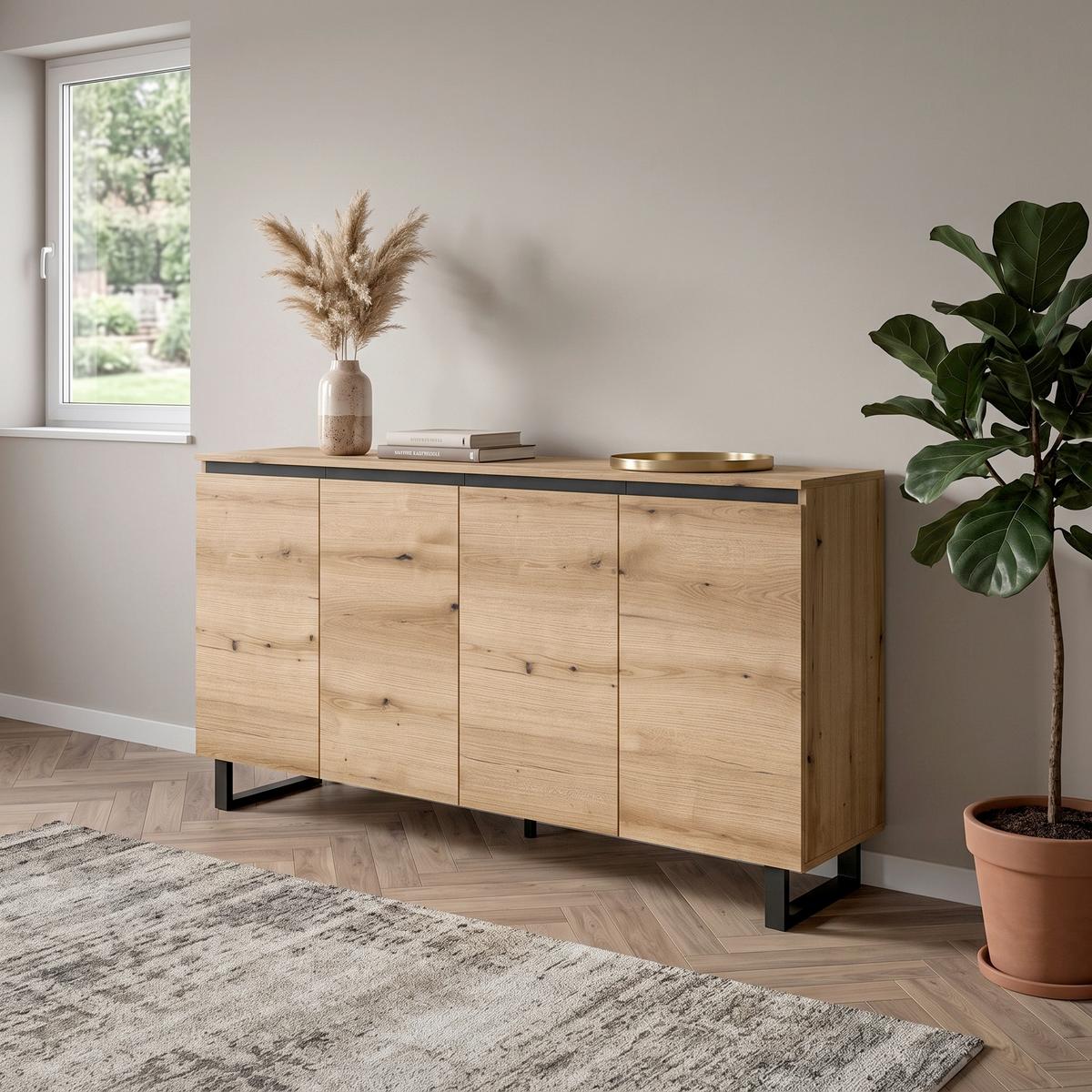 Tálalószekrény Tomasa - sötét tölgy, Design, faalapú anyag (160/84/36cm) - Livetastic