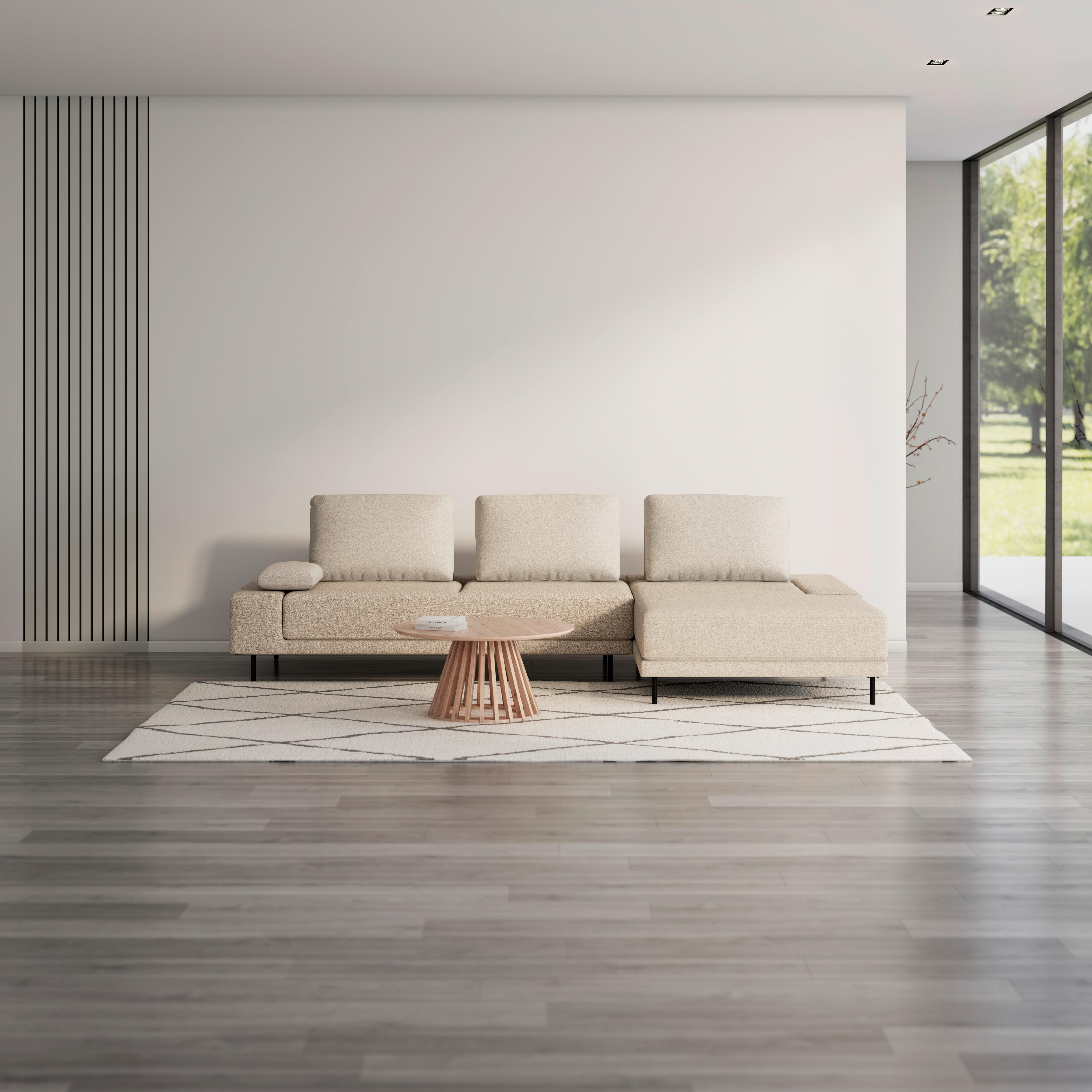 Sedežna Garnitura Mani - črna/bež, Moderno, kovina/tekstil (309/89,2/183,5cm) - Bessagi Home