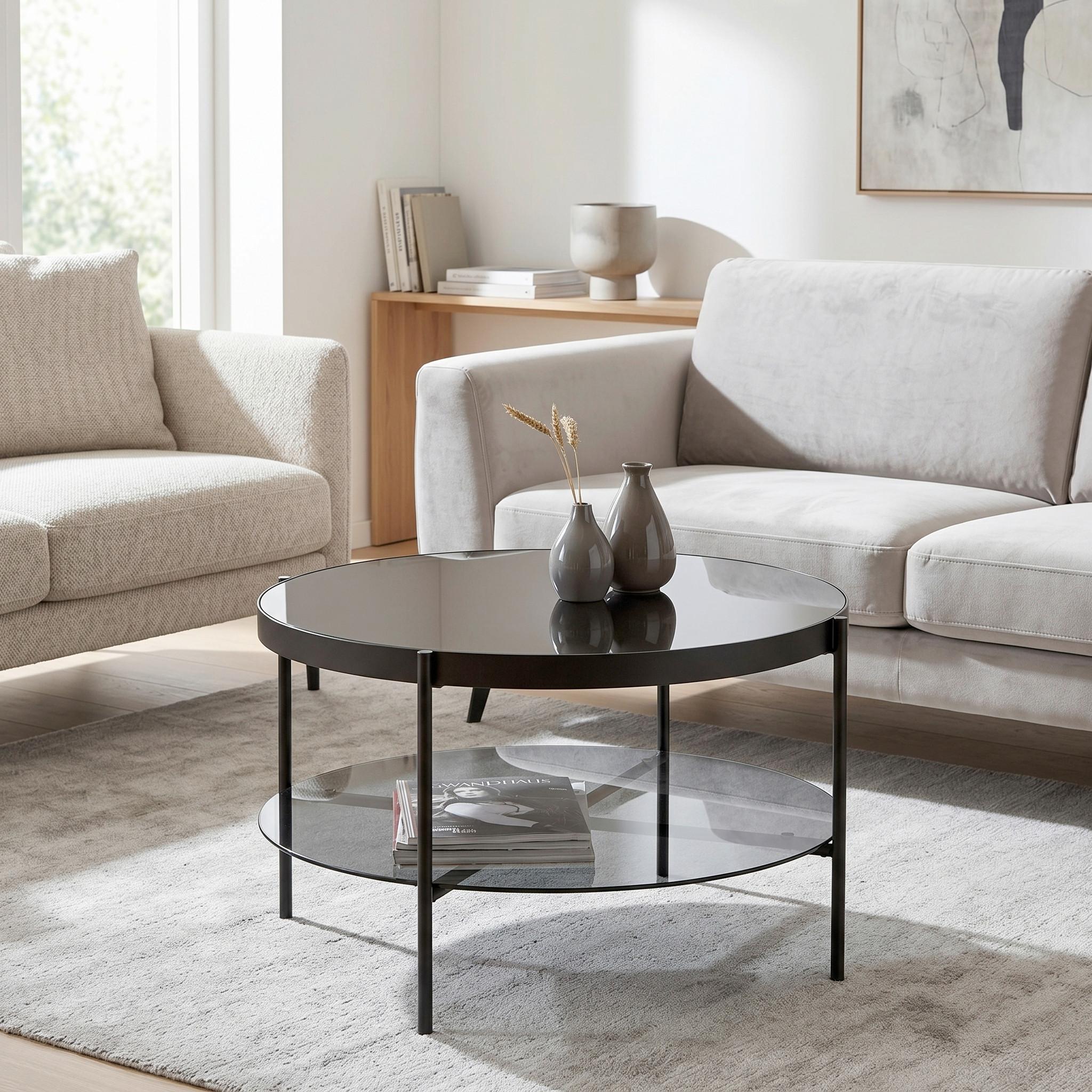 SOFFBORD AIKO -TOP- -BASED- - svart, Modern, metall/glas (75/45cm) - Based