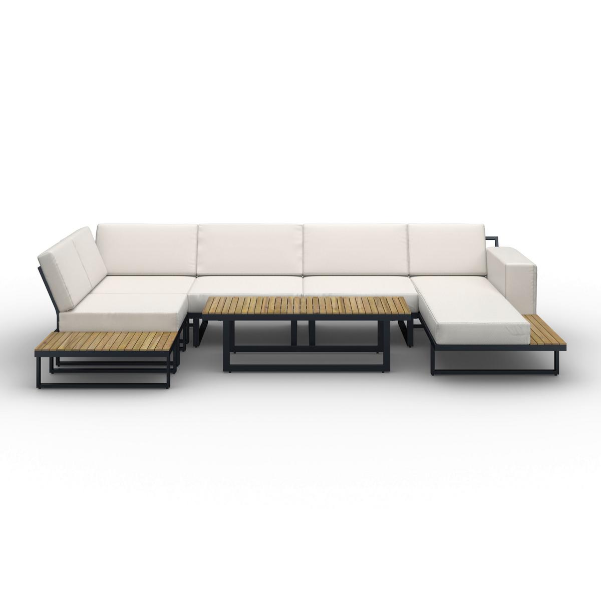 Loungegarnitur Marla Creme Holz/Outdoorstoff/Metall - Creme/Schwarz, MODERN, Holz/Textil - Bessagi Garden