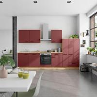 Küchenblock Easytouch Low m. Geräten Dunkelrot - Eichefarben/Schwarz, MODERN, Holzwerkstoff/Metall (330cm) - Nobilia