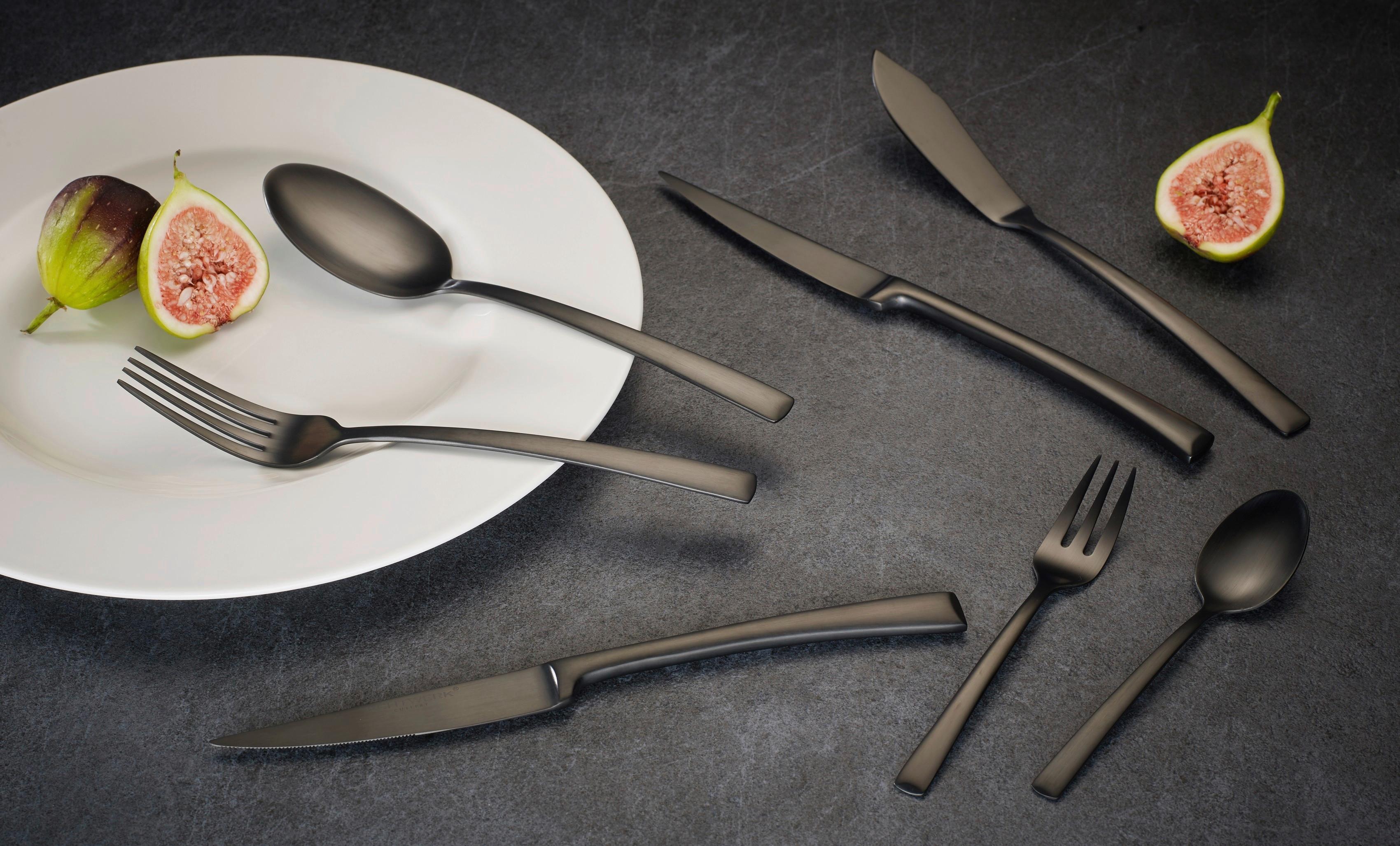 Besteckset Avelino in Schwarz, 42-teilig - Schwarz, Design, Metall - Echtwerk