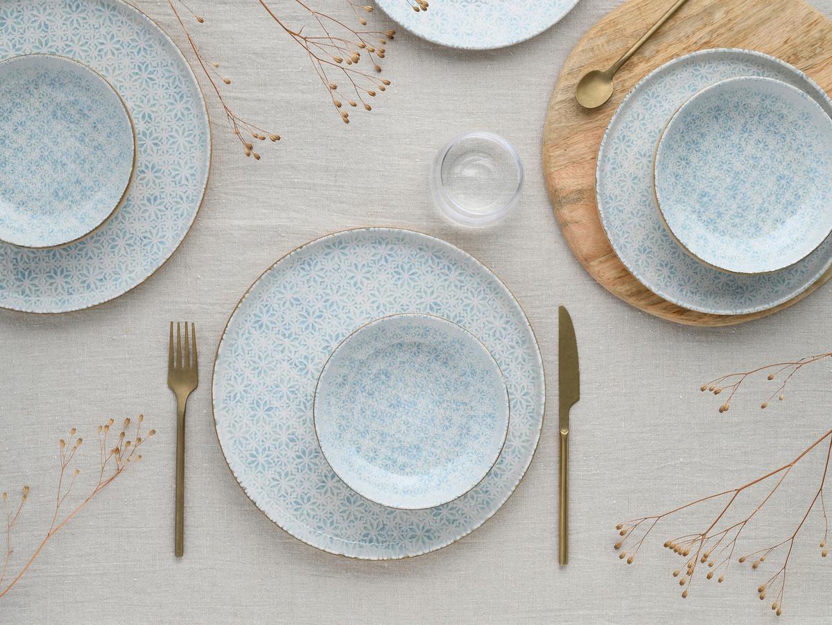 Jedilni Servis Emiliana Blue, 12-Delni - svetlo modra/krem barve, Basics, keramika - Creatable