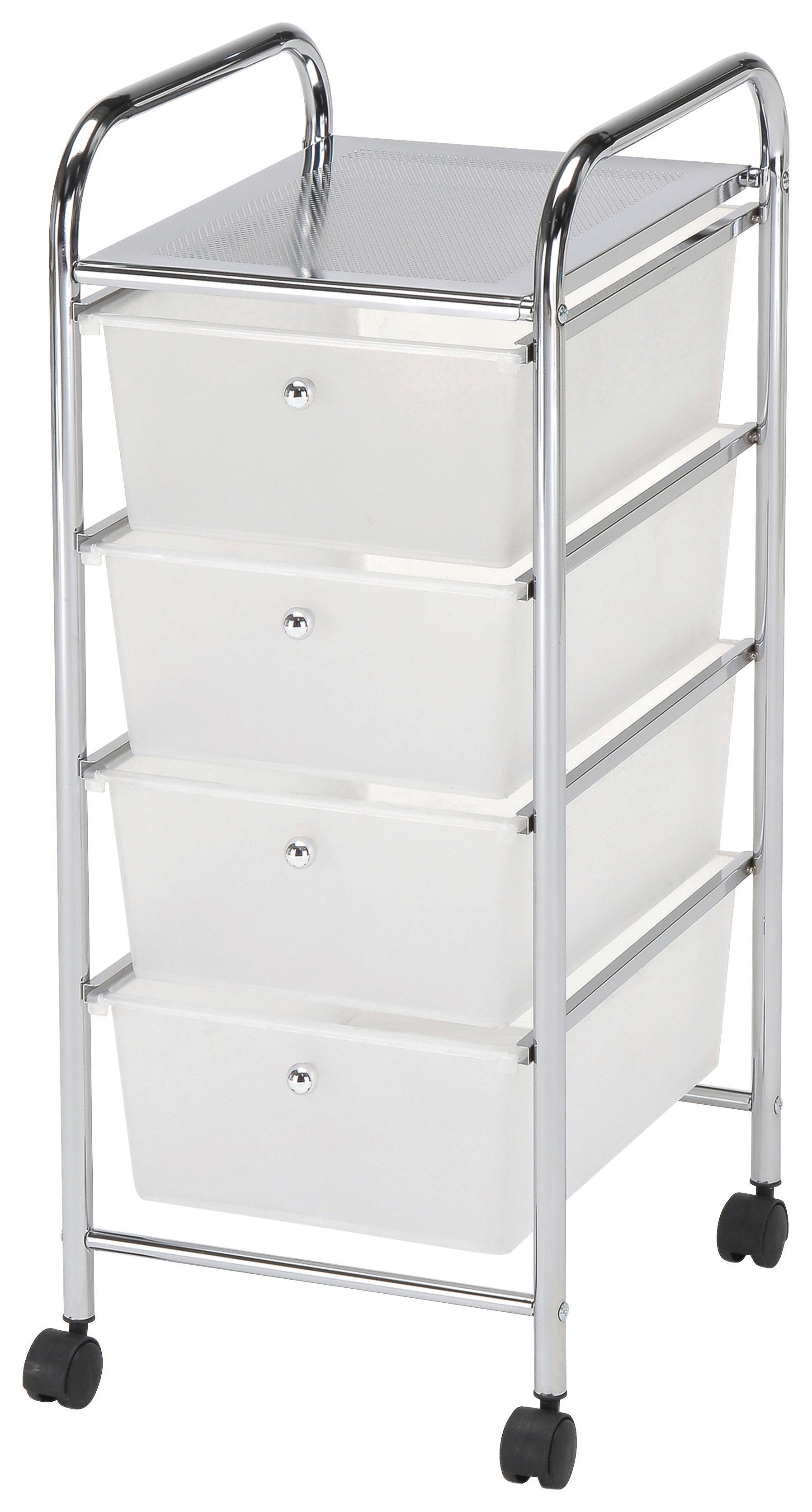 Servirni Voziček Pauli, Krom, Bela, 4 Vložki - barve kroma/črna, Moderno, kovina/umetna masa (33/82/39cm)