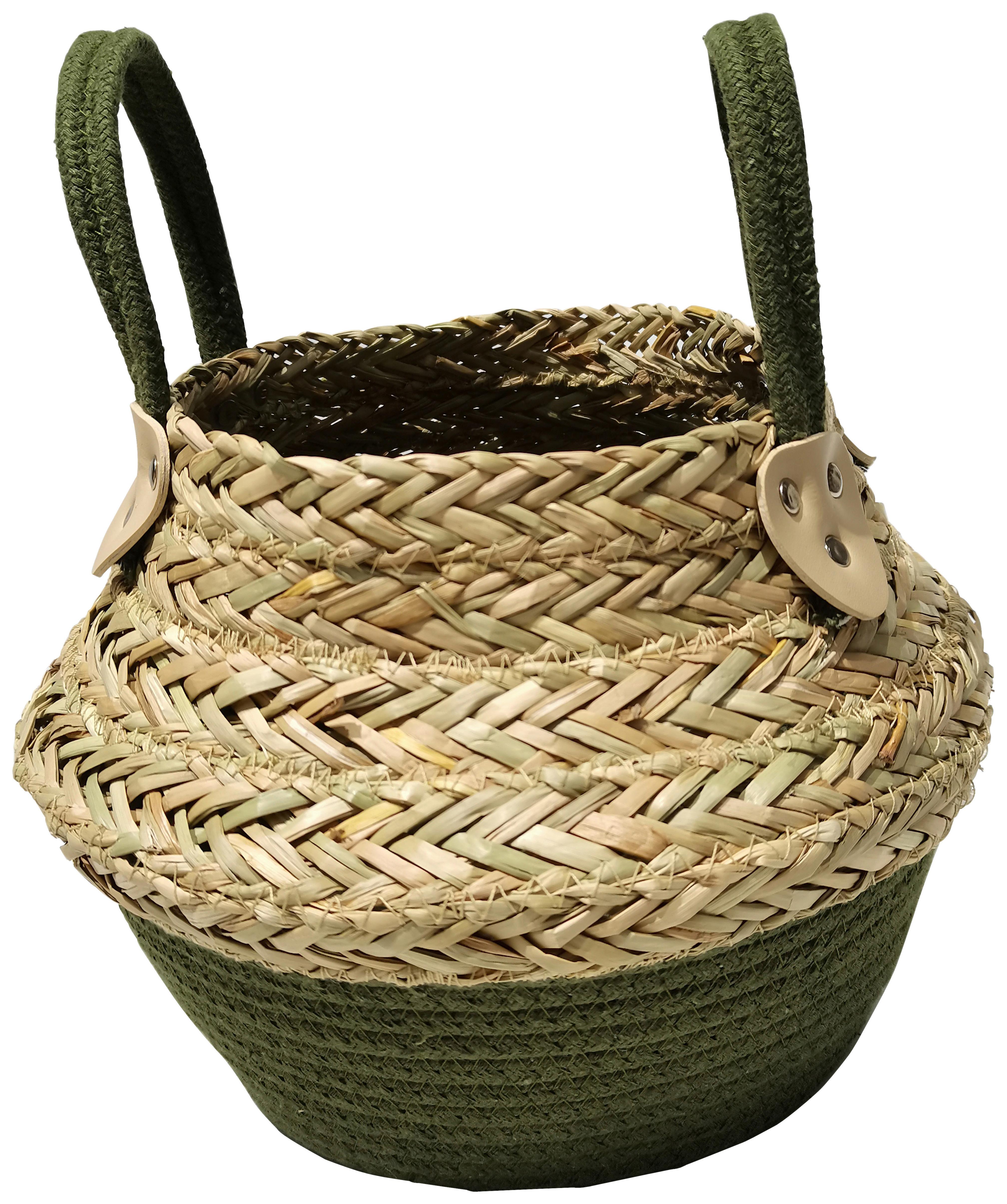 Kosár Oliver - olívazöld/natúr, Lifestyle, természetes anyagok (27/23cm) - Zandiara